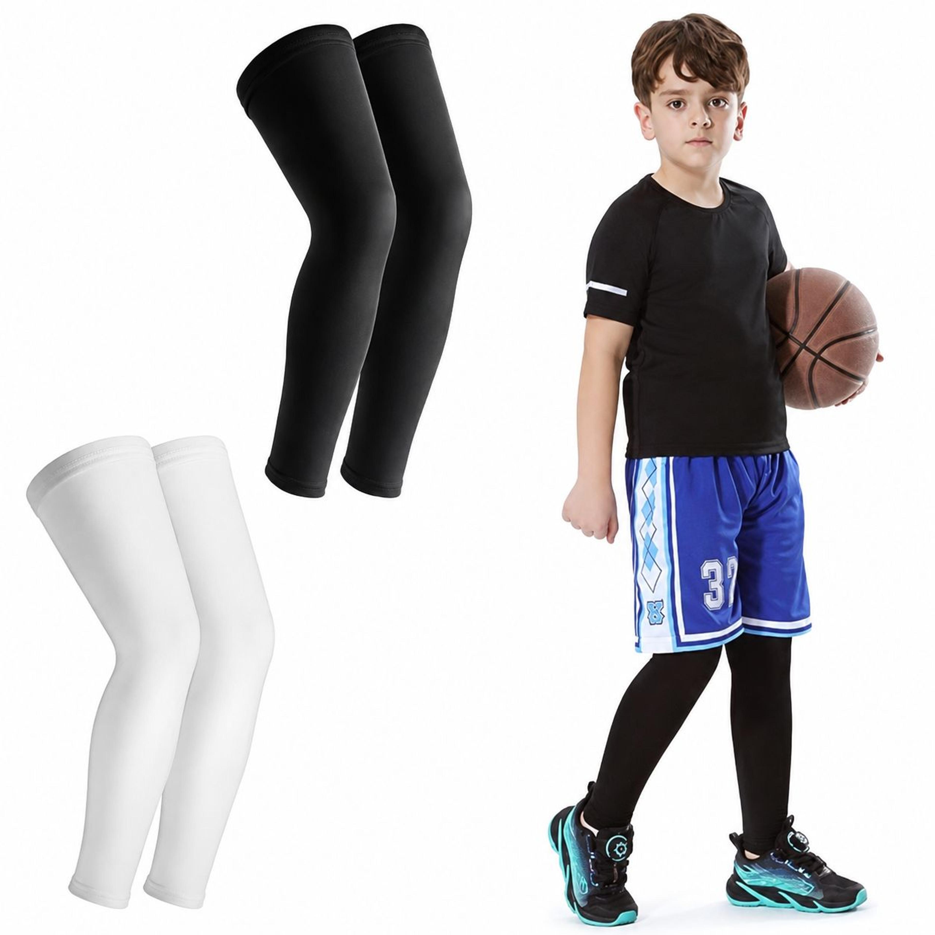 1 pair kids compression leg sleeves – uv protection non-slip sports support for basketball, running & cycling