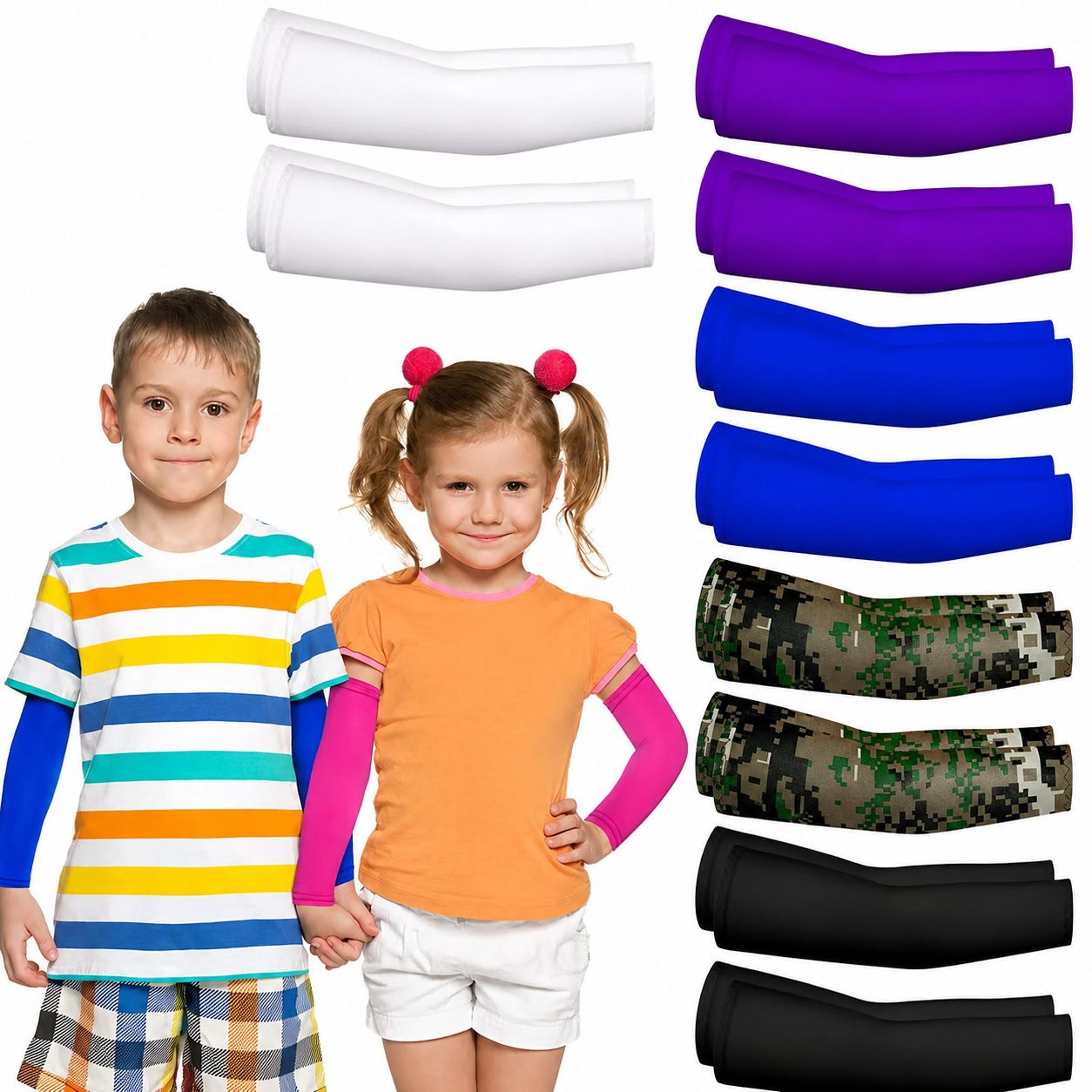 1 pair kids cooling arm sleeves – uv sun protection ice silk sleeves for boys & girls ages 5–12 outdoor sports