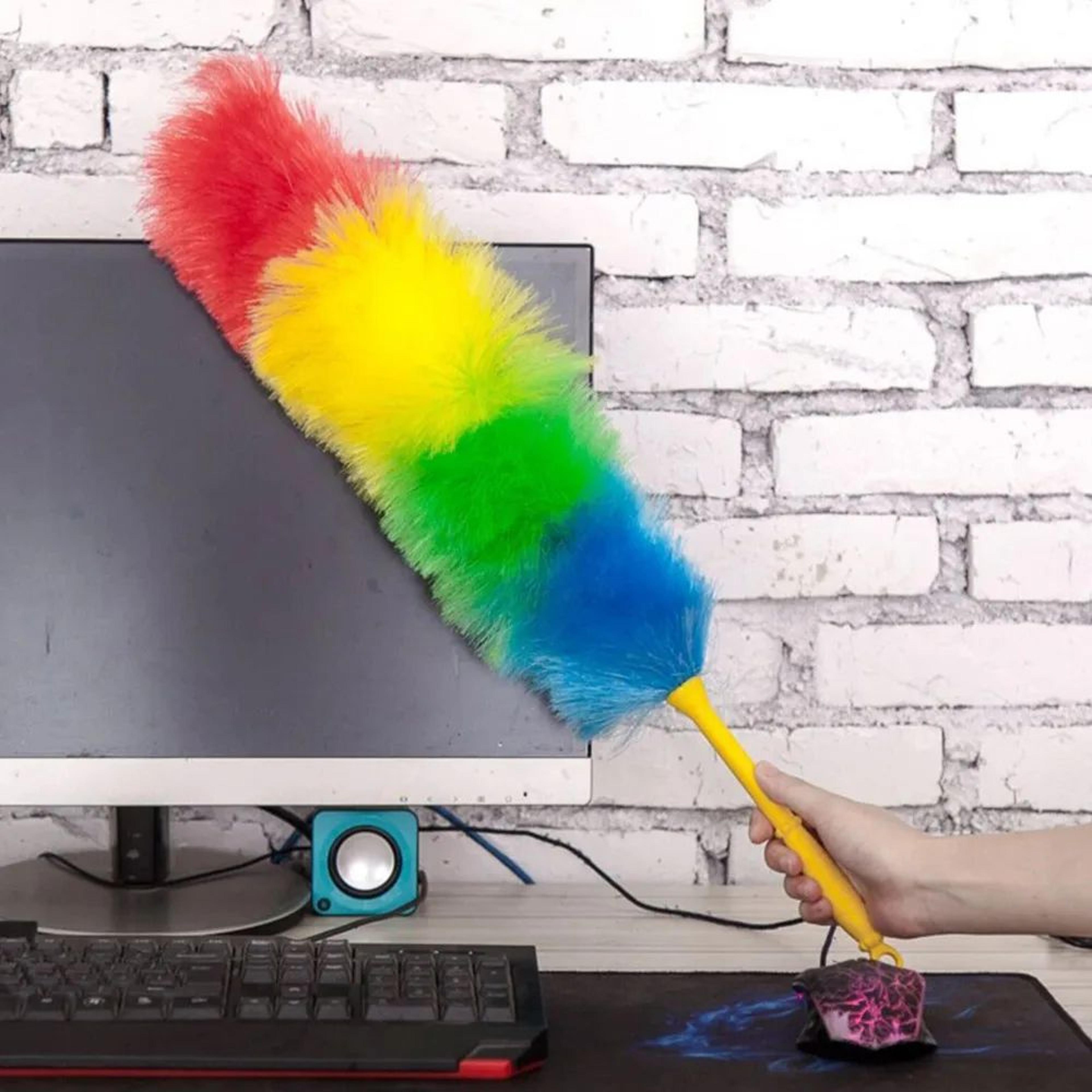 rainbow microfiber feather duster 24 in – bendable anti-static dust cleaner with flexible handle for home & car