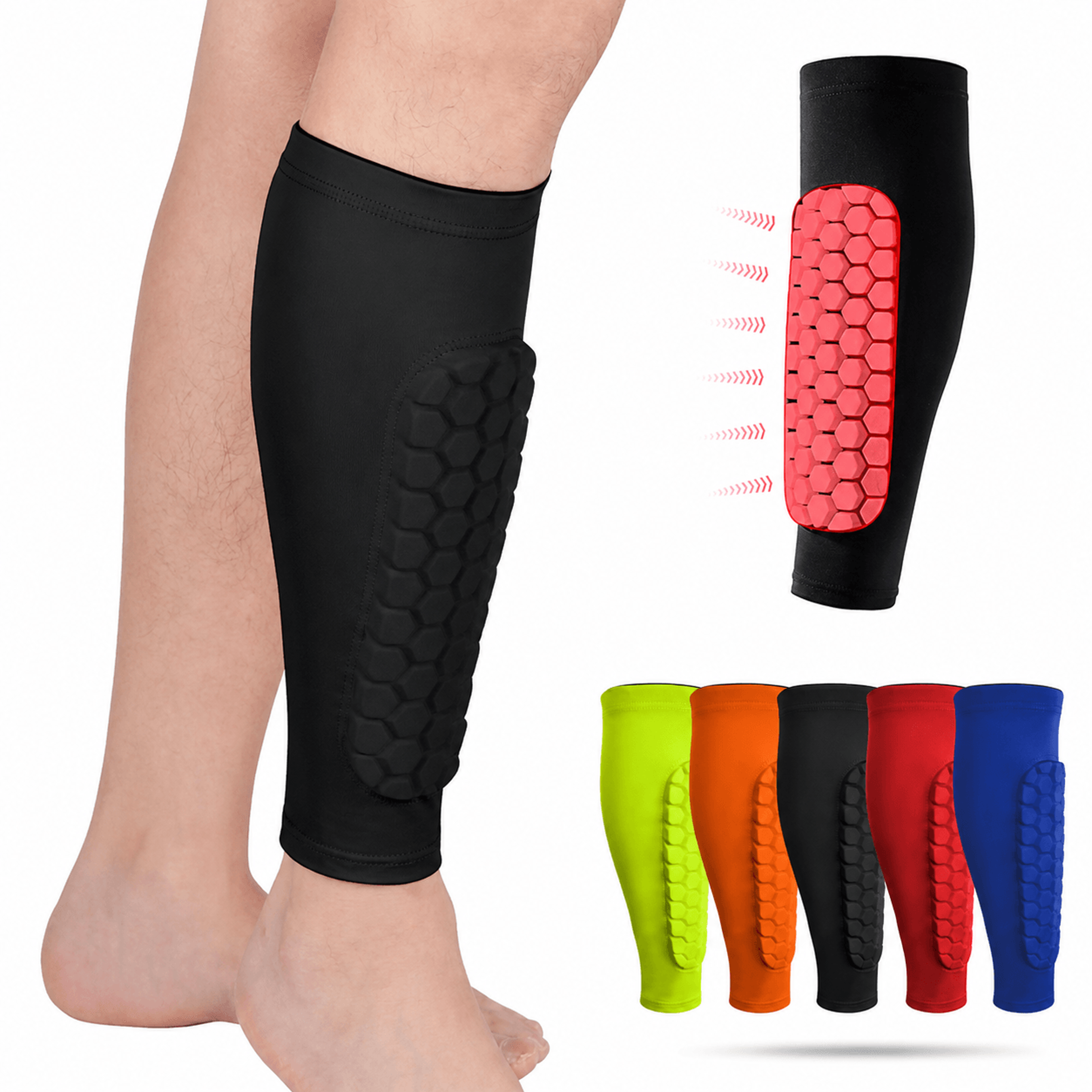 1pc soccer shin guard compression sleeve with honeycomb pad – shin splint & calf support for kids, youth & adults
