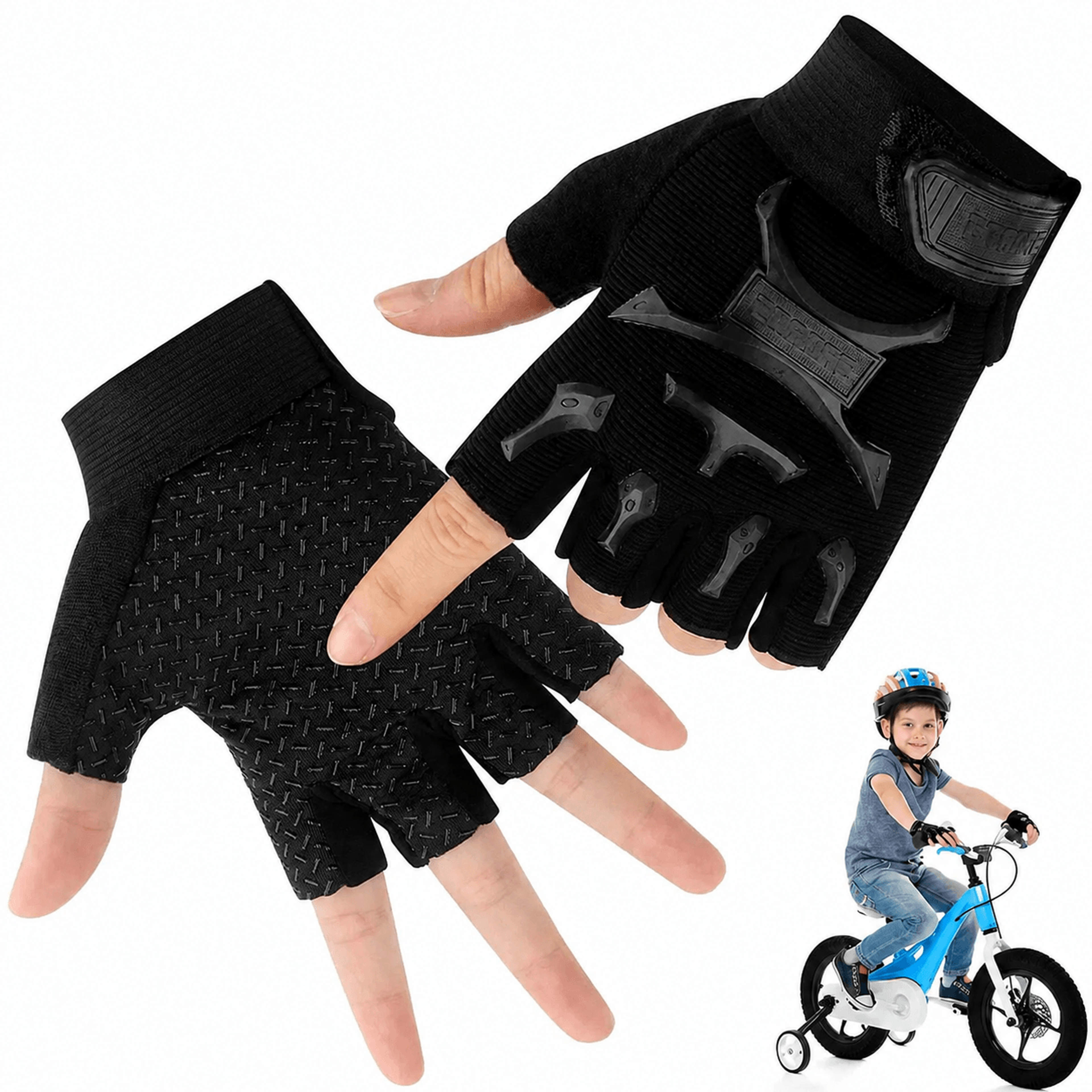 1 pair kids half finger cycling gloves –adjustable non-slip gel sports gloves for boys & girls riding, biking & training