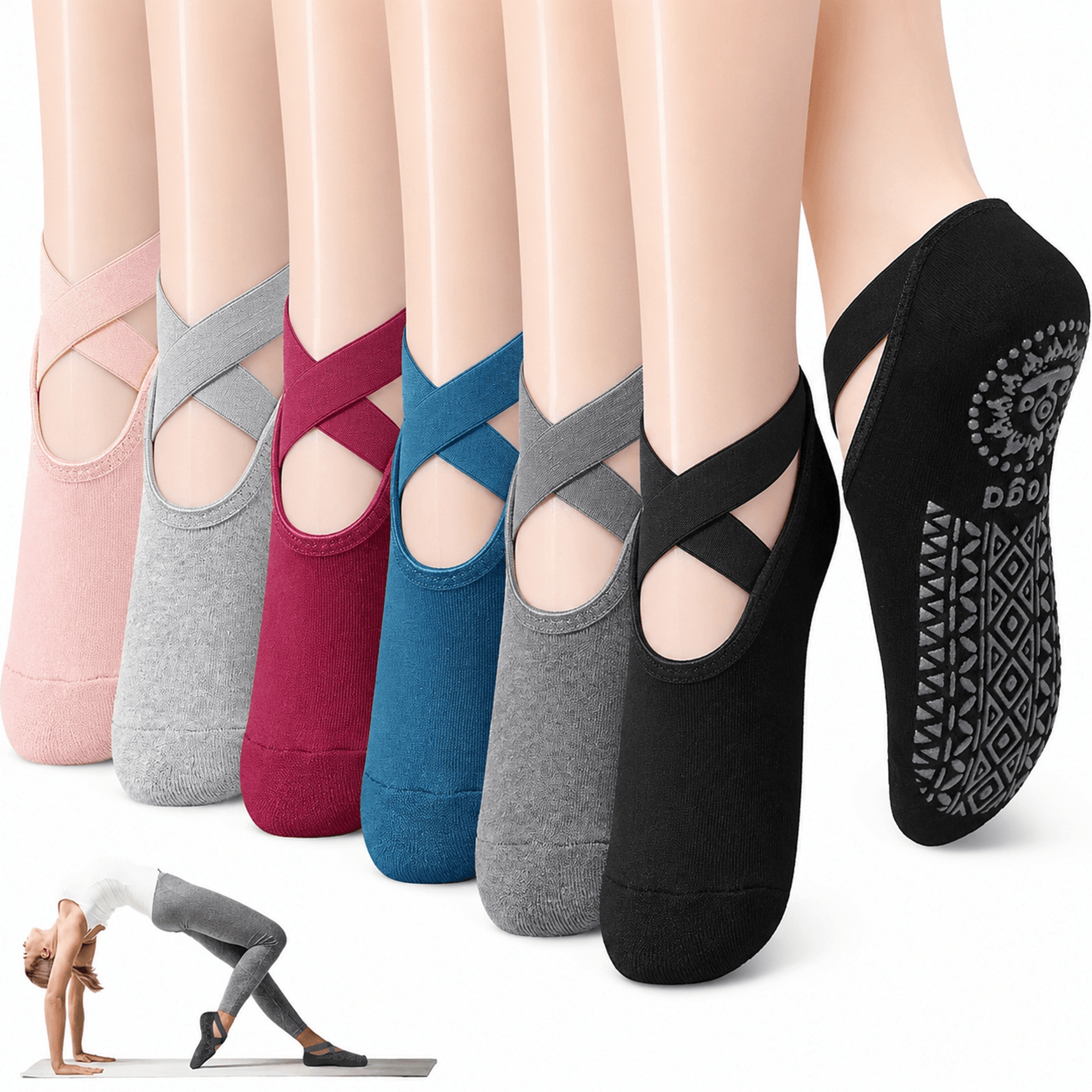 1 pair non-slip yoga socks for women – cotton pilates grip socks with cross straps for barre, ballet & workout