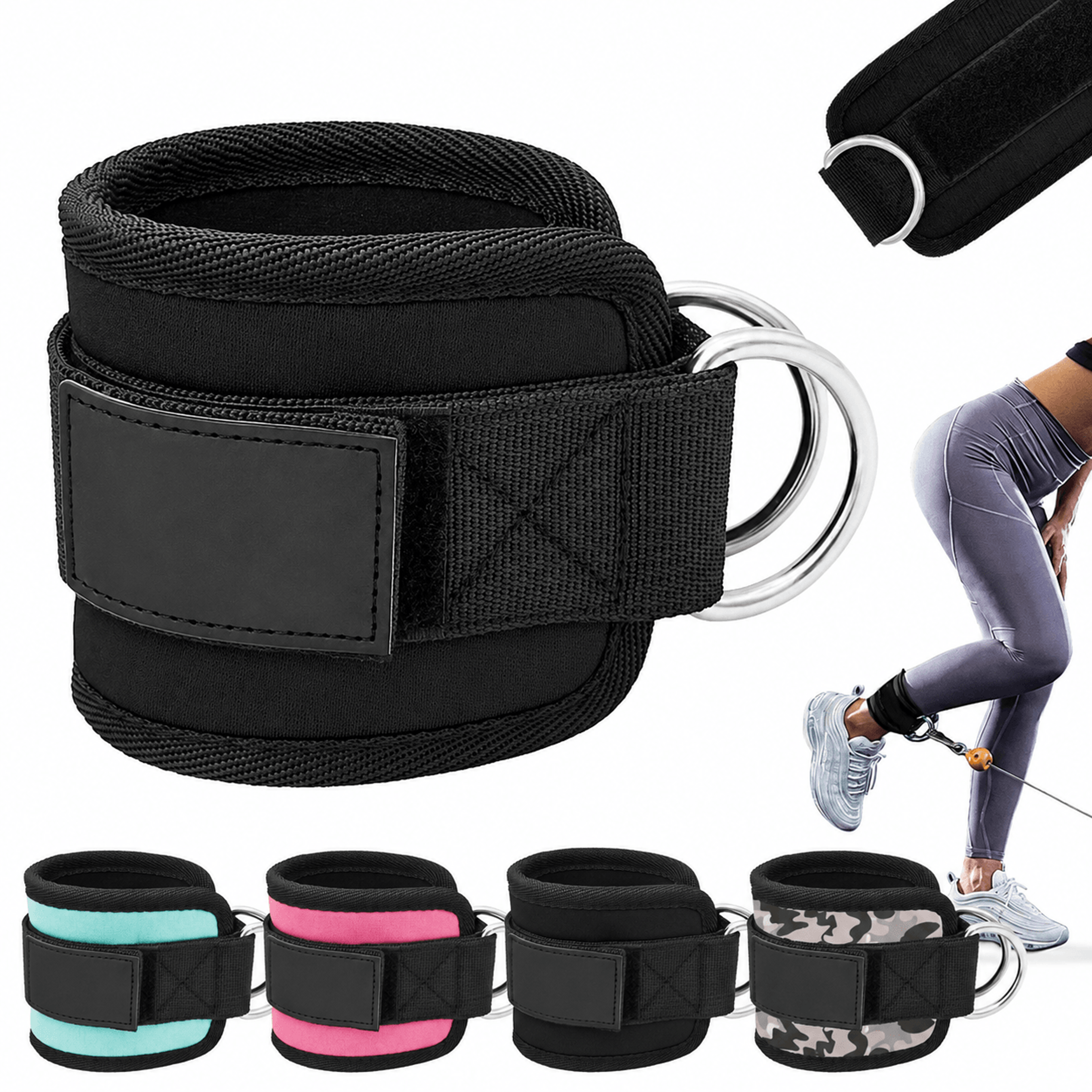 adjustable d-ring ankle straps for cable machines – gym ankle cuffs for glute, leg & strength training