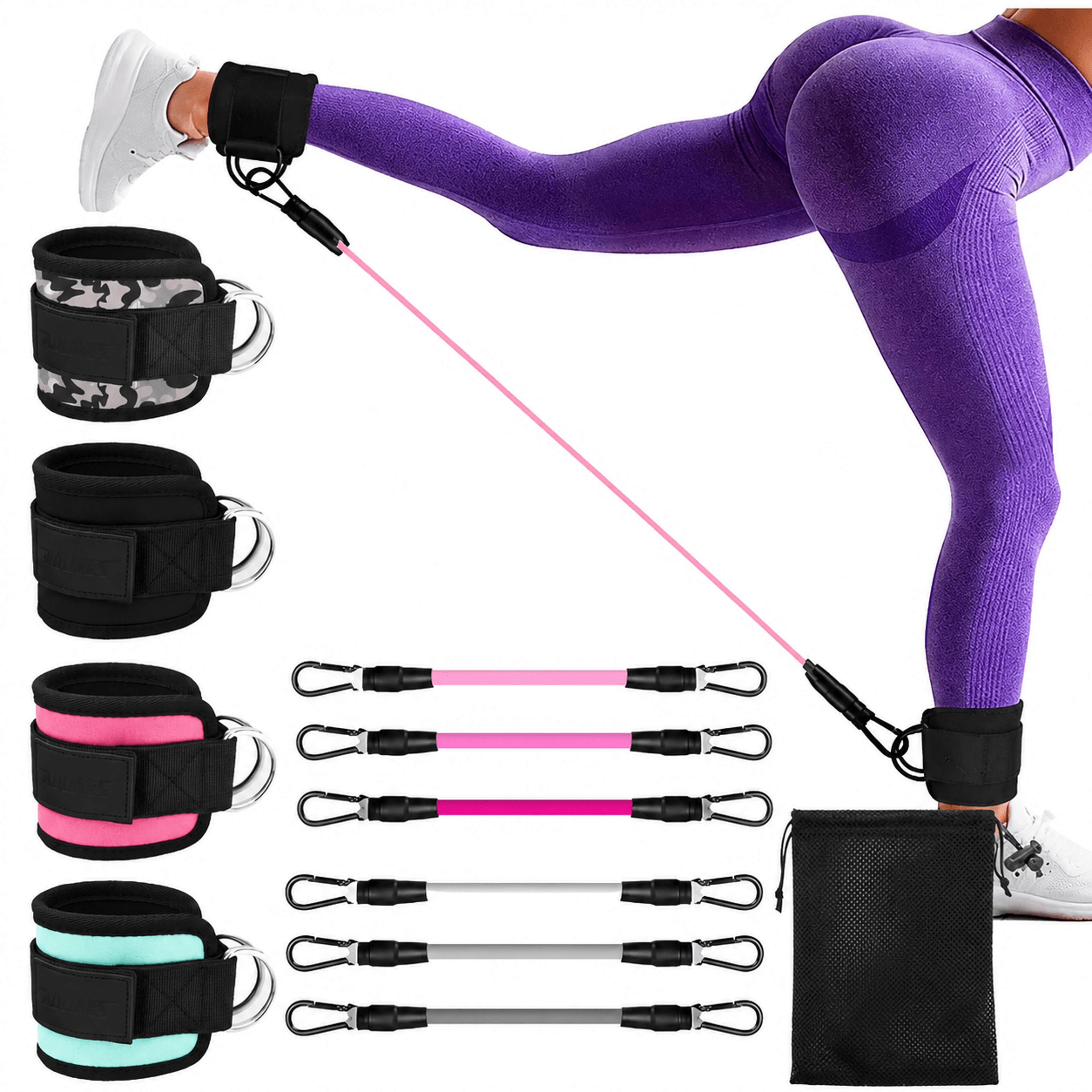 adjustable cable ankle straps double d-ring – gym ankle cuffs for glute, leg & strength training