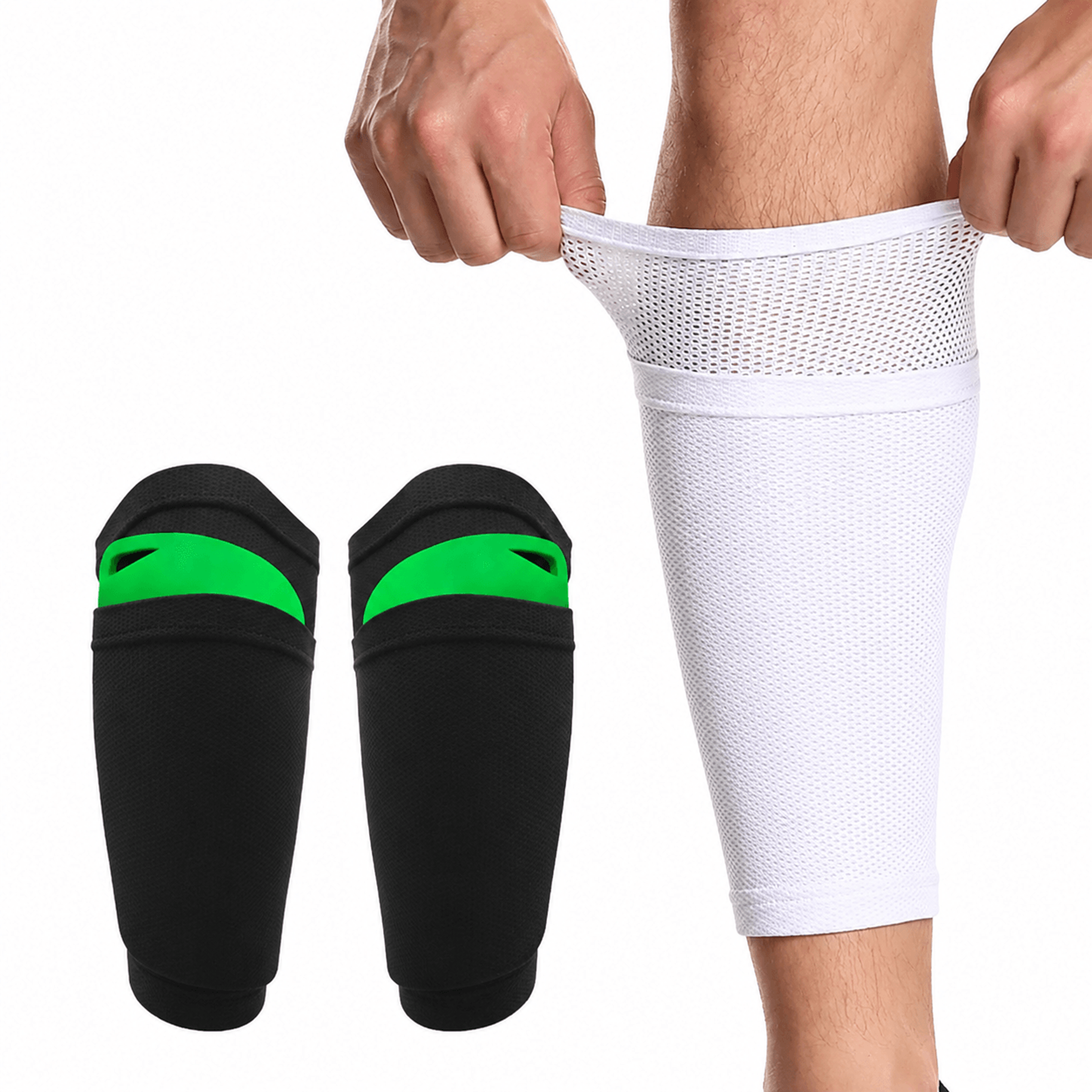 1 pair soccer shin guard pad sleeves – football shin guard socks calf compression leg support for adults & kids