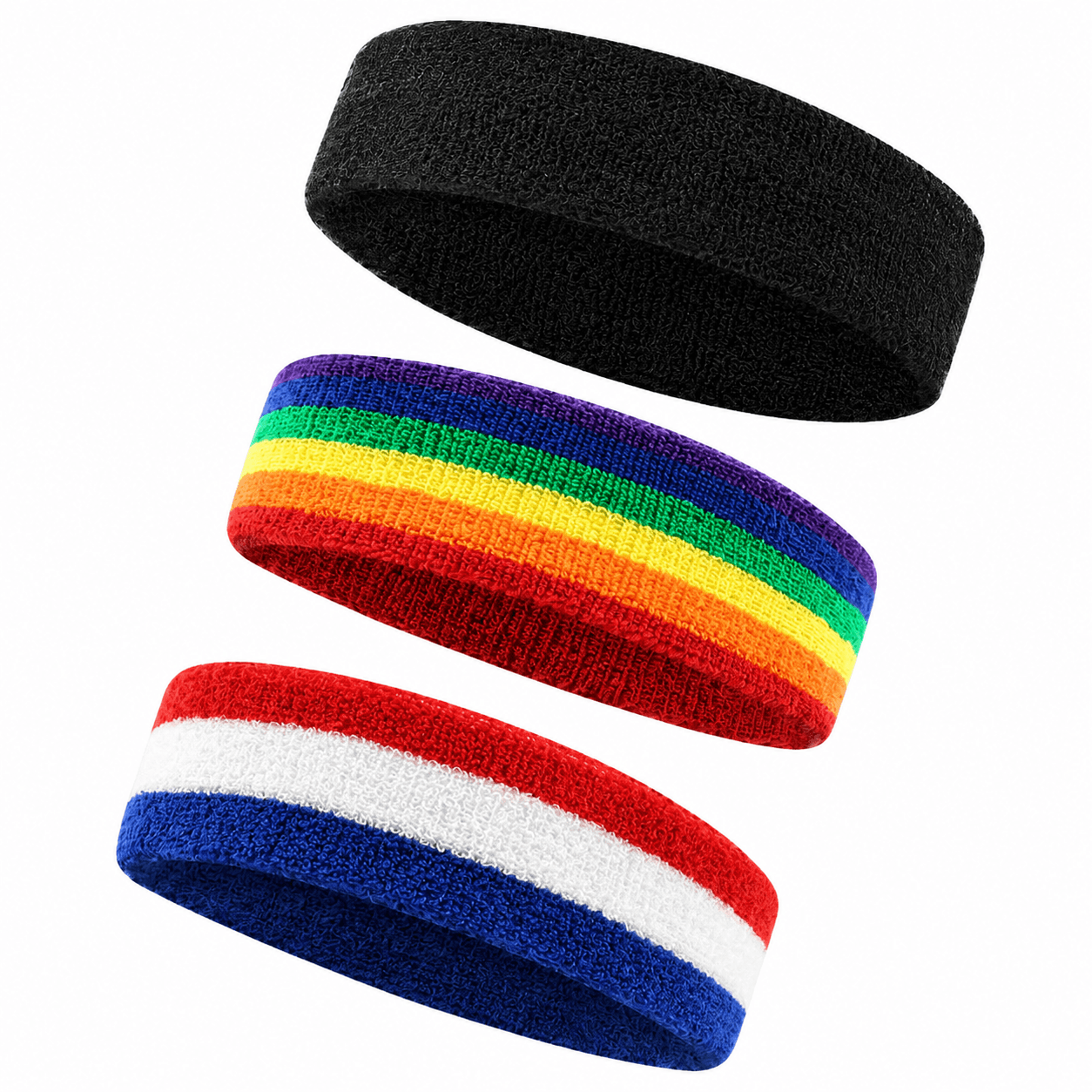 3pcs sports sweatbands – moisture wicking cotton terry cloth headband & wristbands for running, tennis & basketb