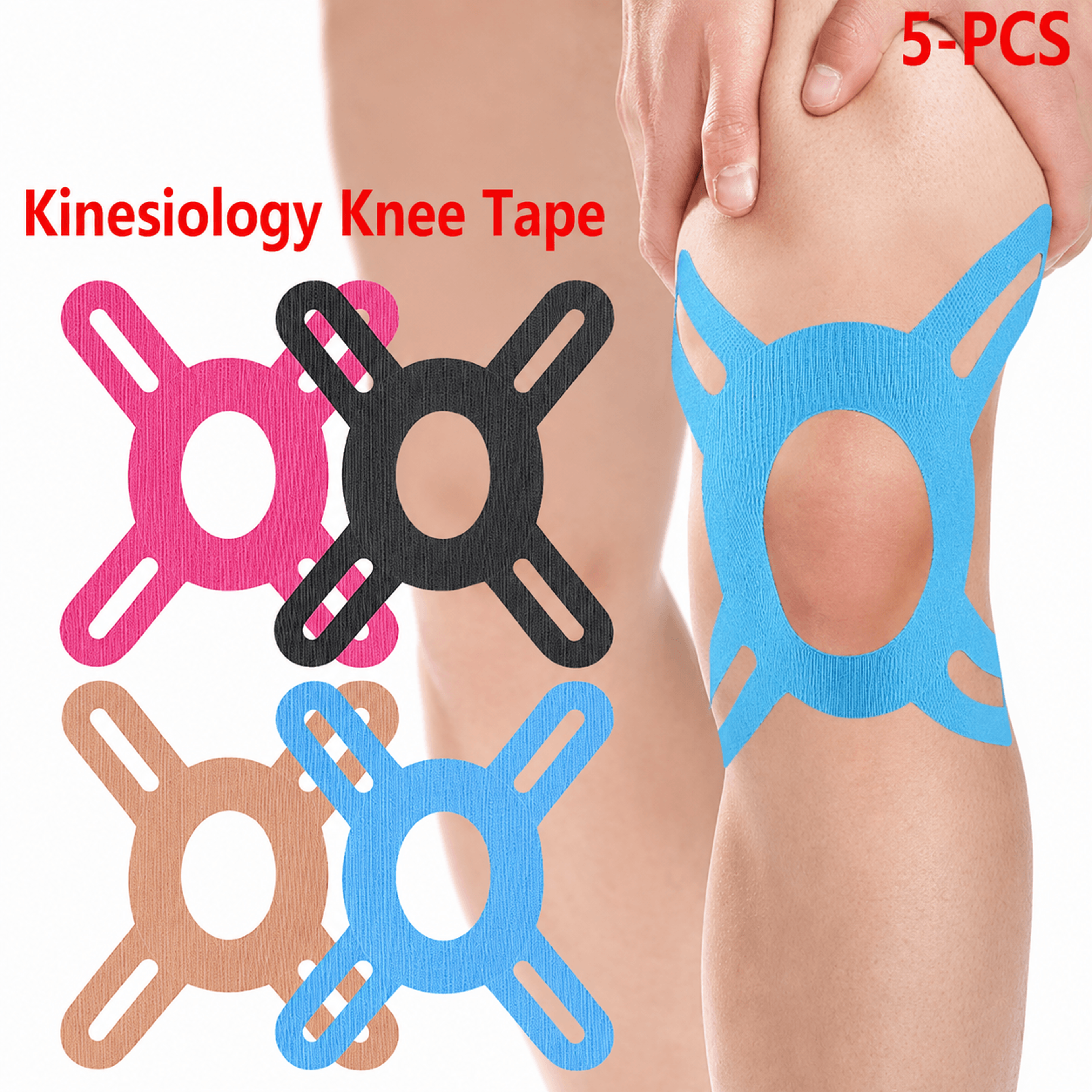 5pcs precut kinesiology tape for knees – elastic knee support tape for pain relief, joint stability & sports injury reco