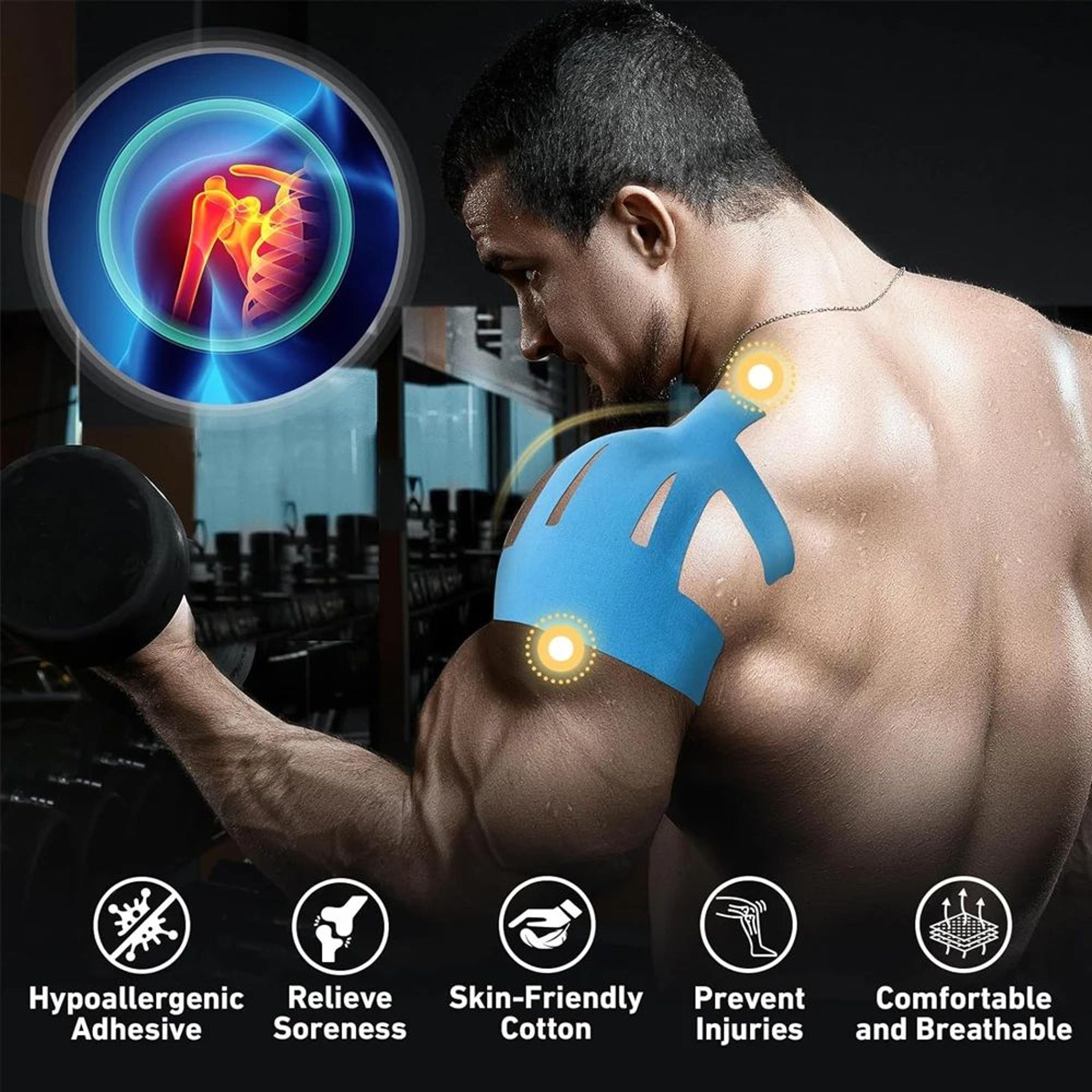 10pcs precut shoulder kinesiology tape – waterproof elastic support tape for rotator cuff pain relief & injury recovery