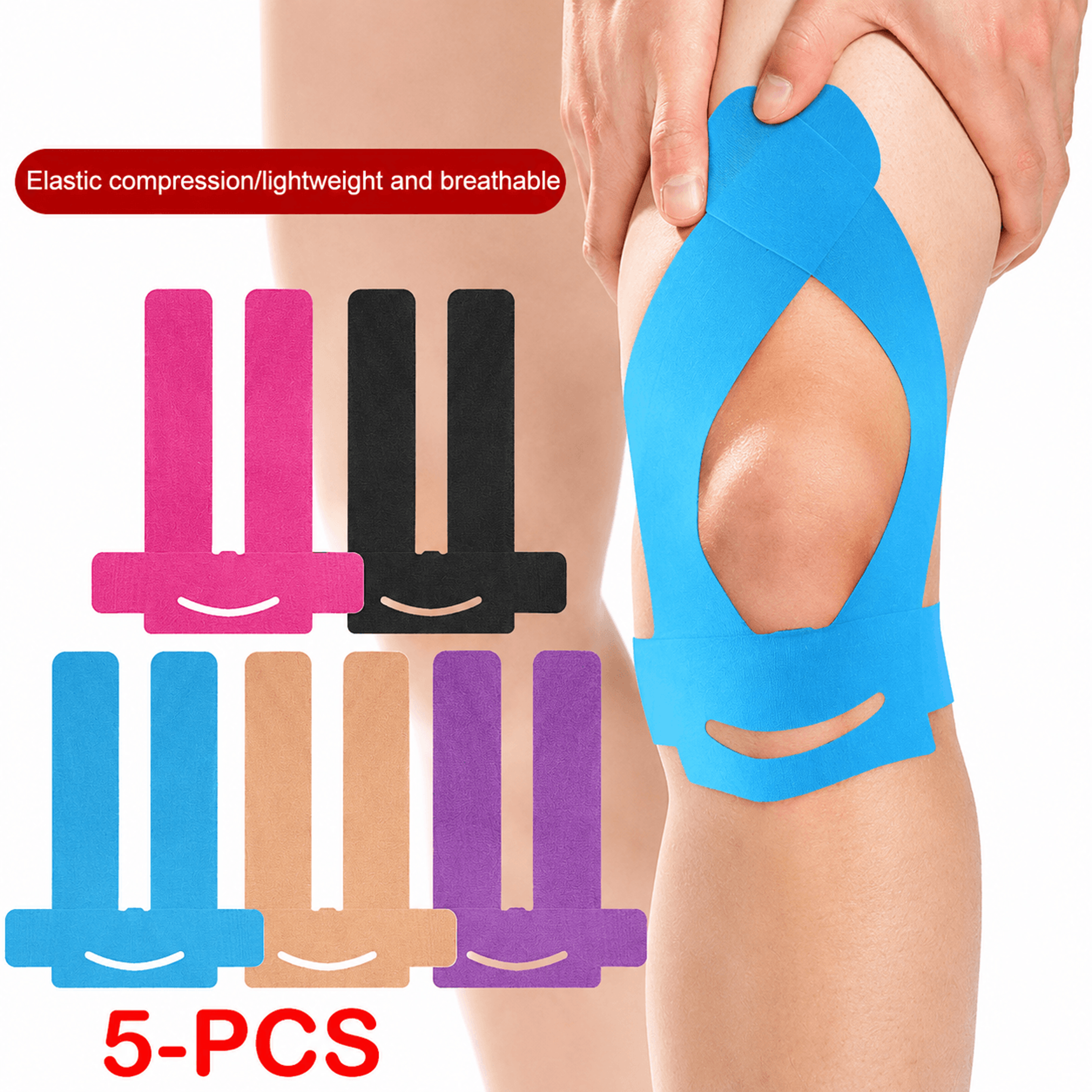 5pcs waterproof kinesiology tape for knees – precut athletic support tape for pain relief, sports recovery & joint stabi