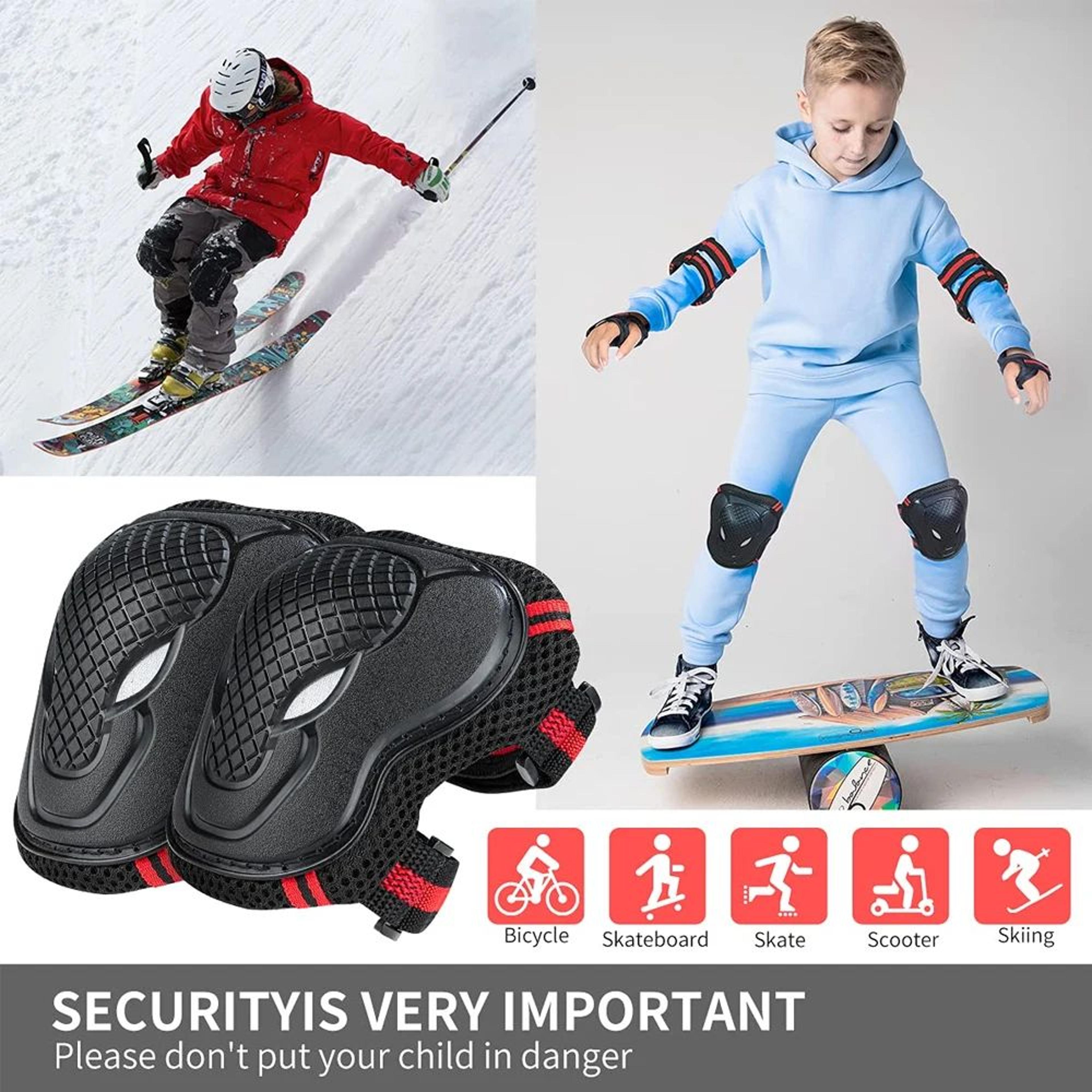 6pcs kids & adult knee elbow pads set – protective gear with wrist guards for skateboarding, cycling, skating & riding