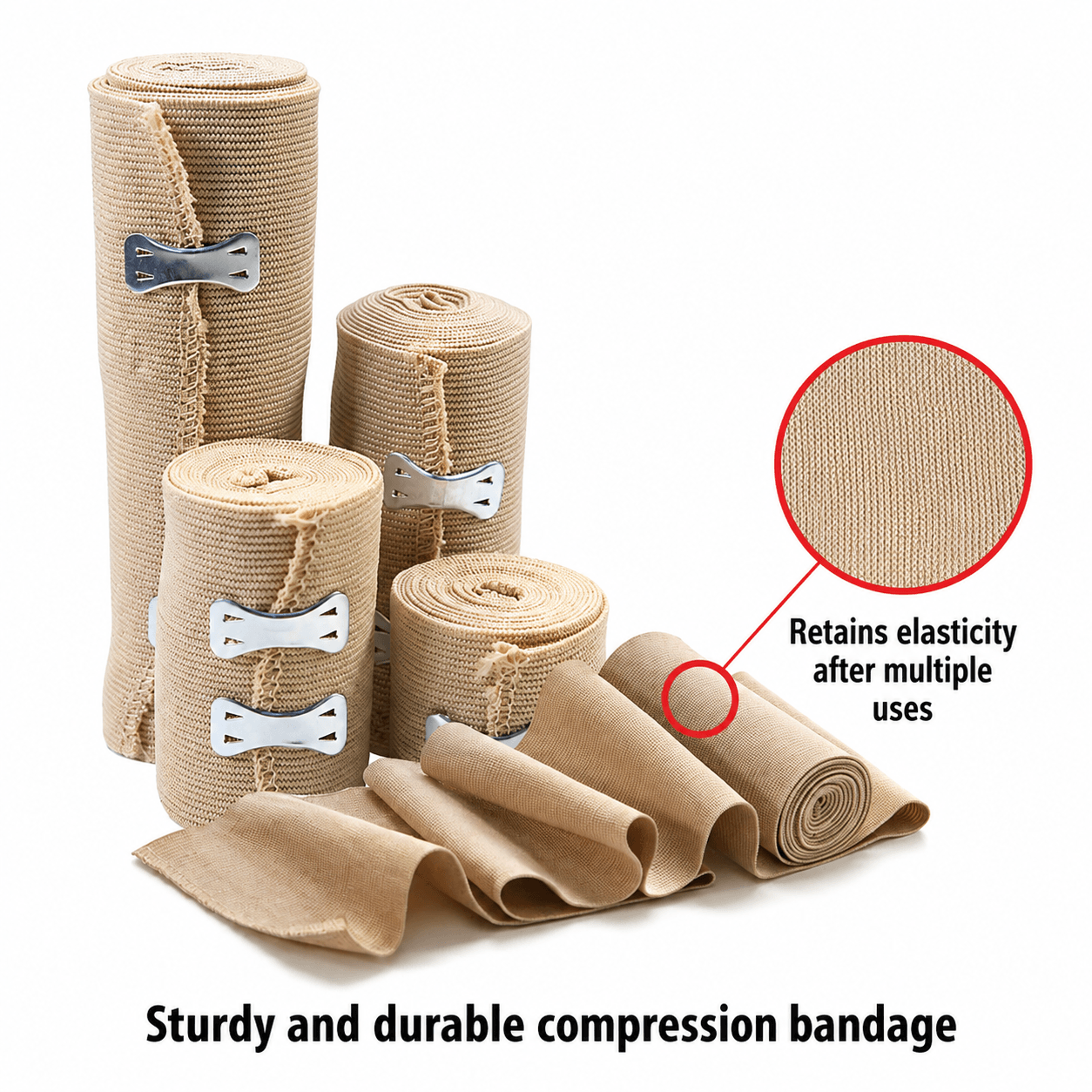 1 roll premium elastic compression bandage wrap – reusable compression wrap for wrist, ankle, knee & first aid support
