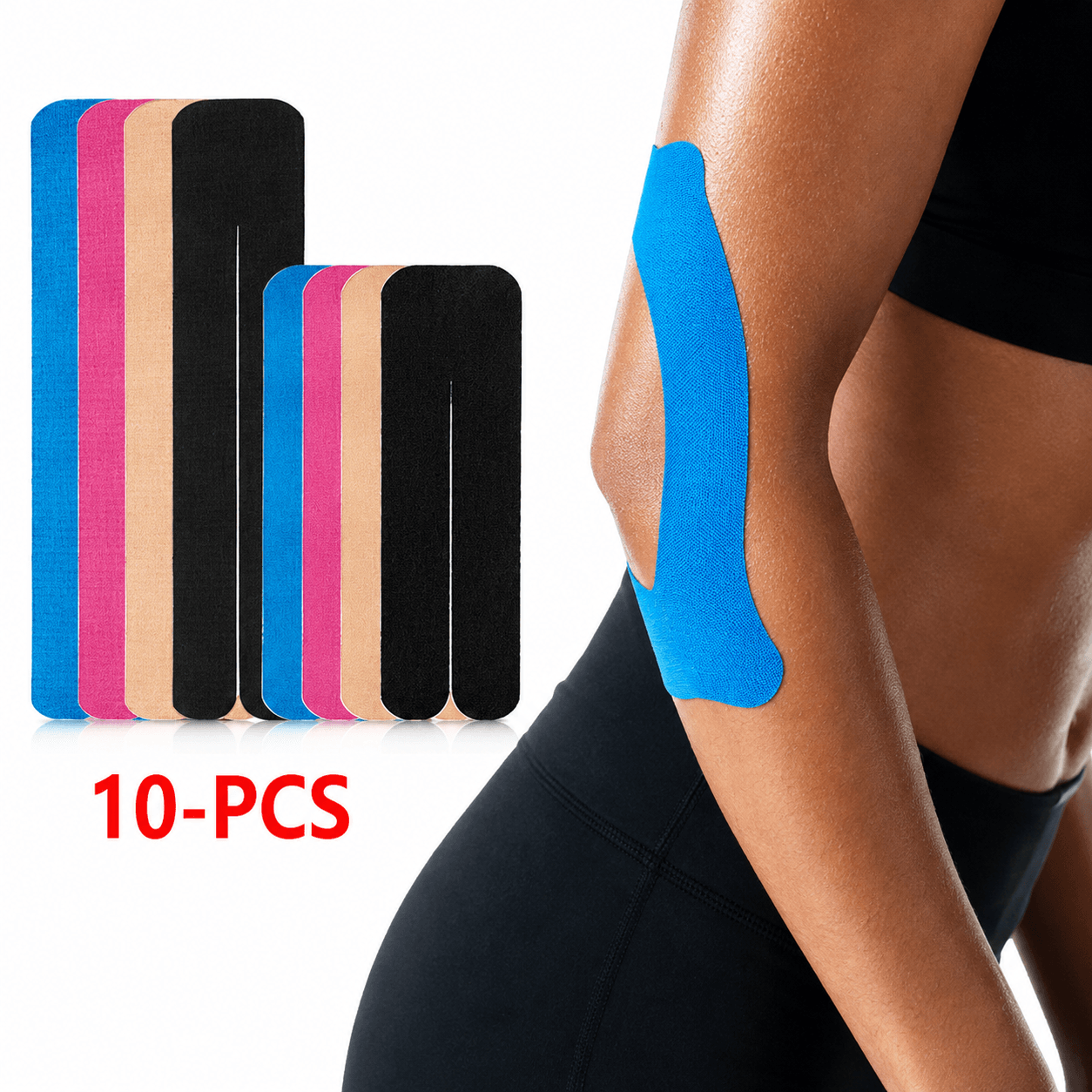 10pcs precut kinesiology tape – waterproof athletic tape for knee, ankle & shoulder support, sports injury recovery