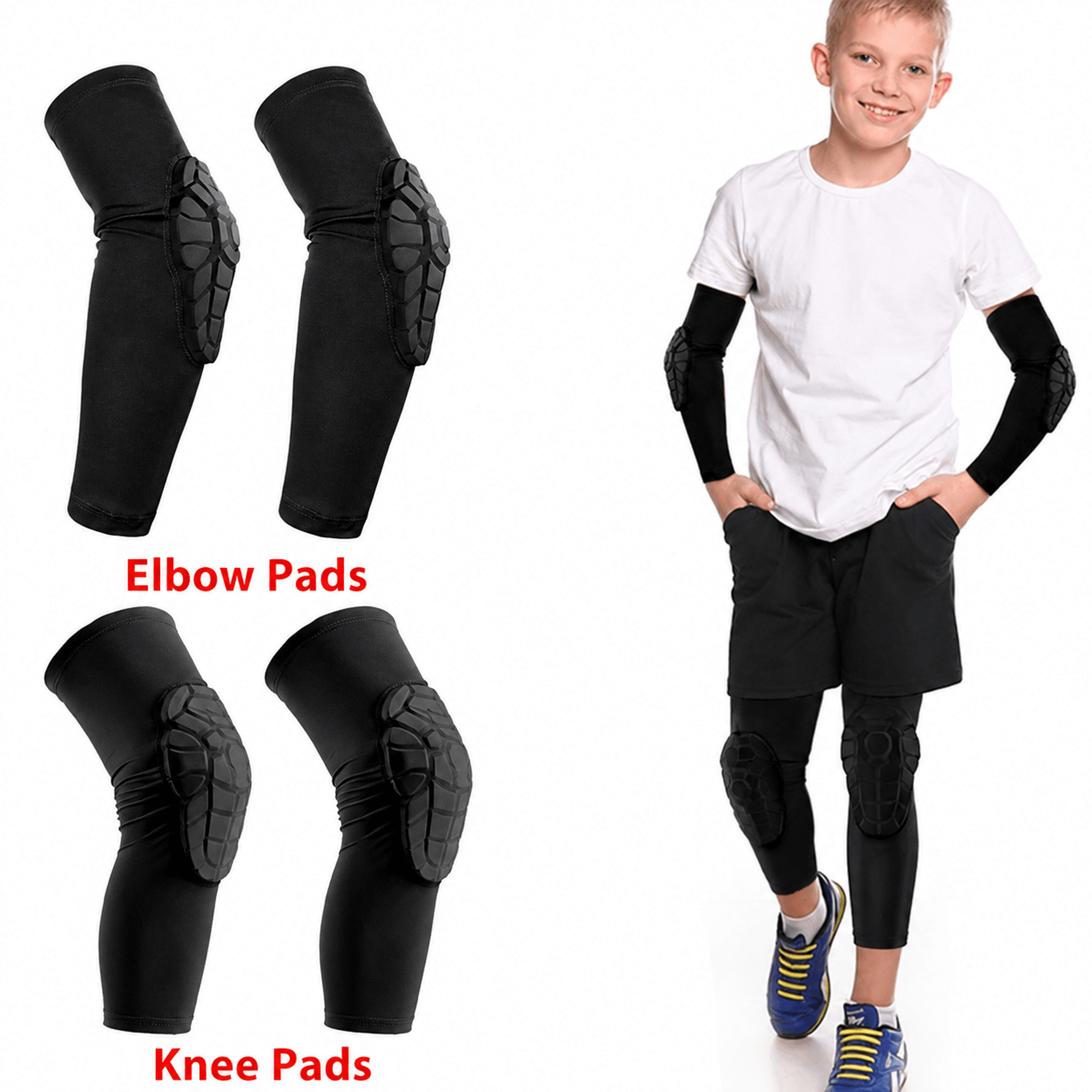 2pcs kids honeycomb compression knee & elbow pads – youth sports protective gear for basketball, baseball & gym