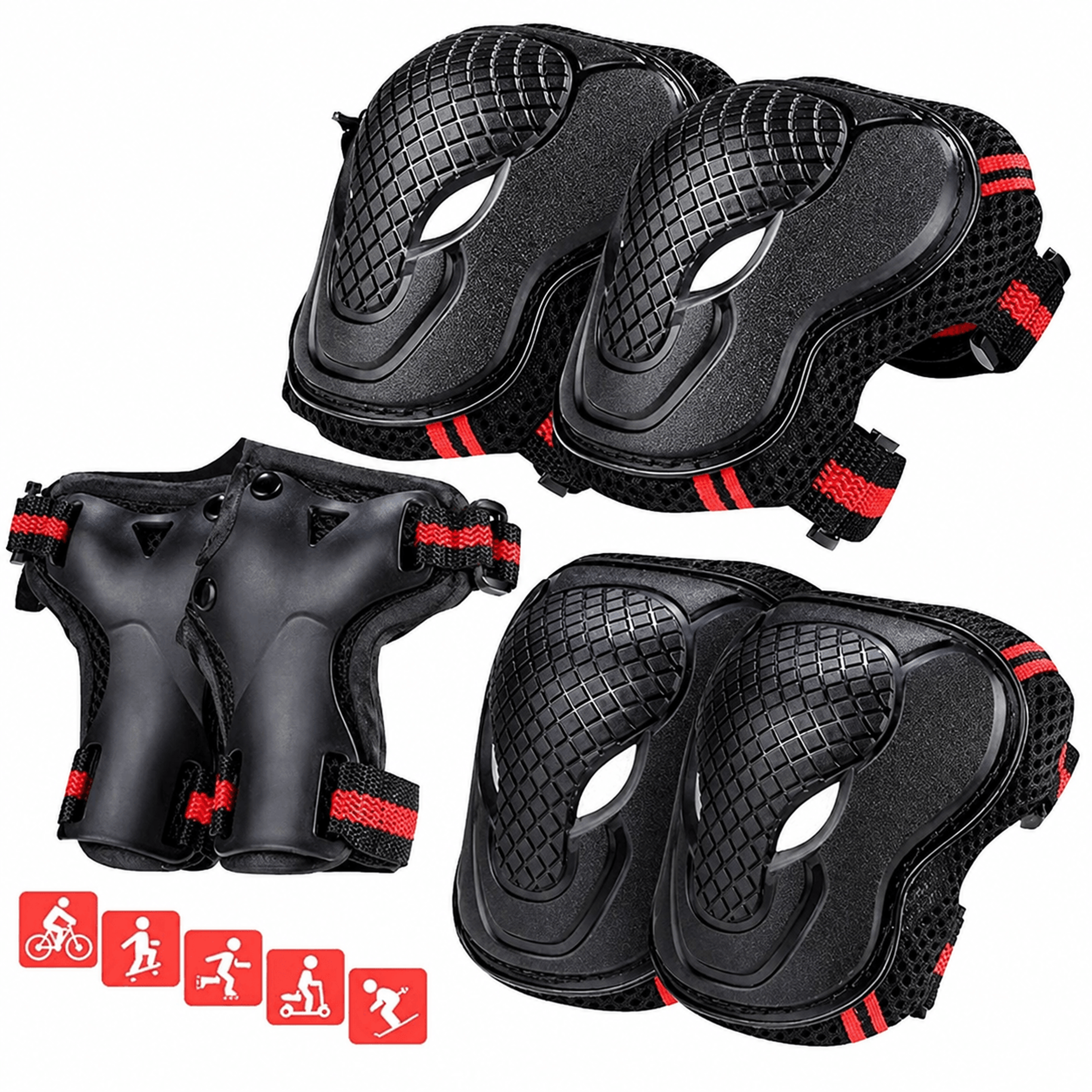 6pcs adult & youth protective gear set – knee pads, elbow pads & wrist guards for skateboarding, cycling & skating