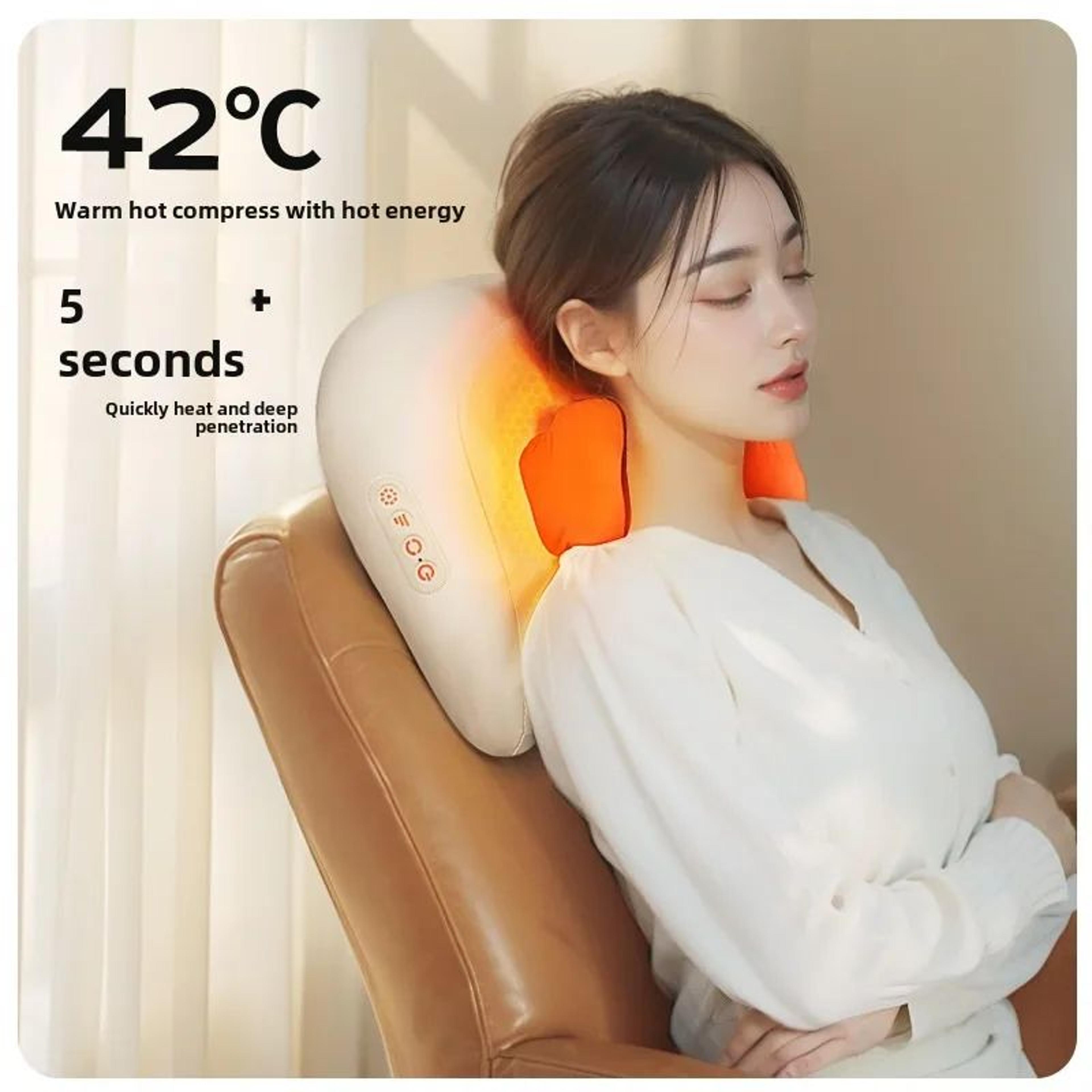 wireless rechargeable shiatsu neck & shoulder massage pillow – heated deep kneading massager for home, car, waist & legs