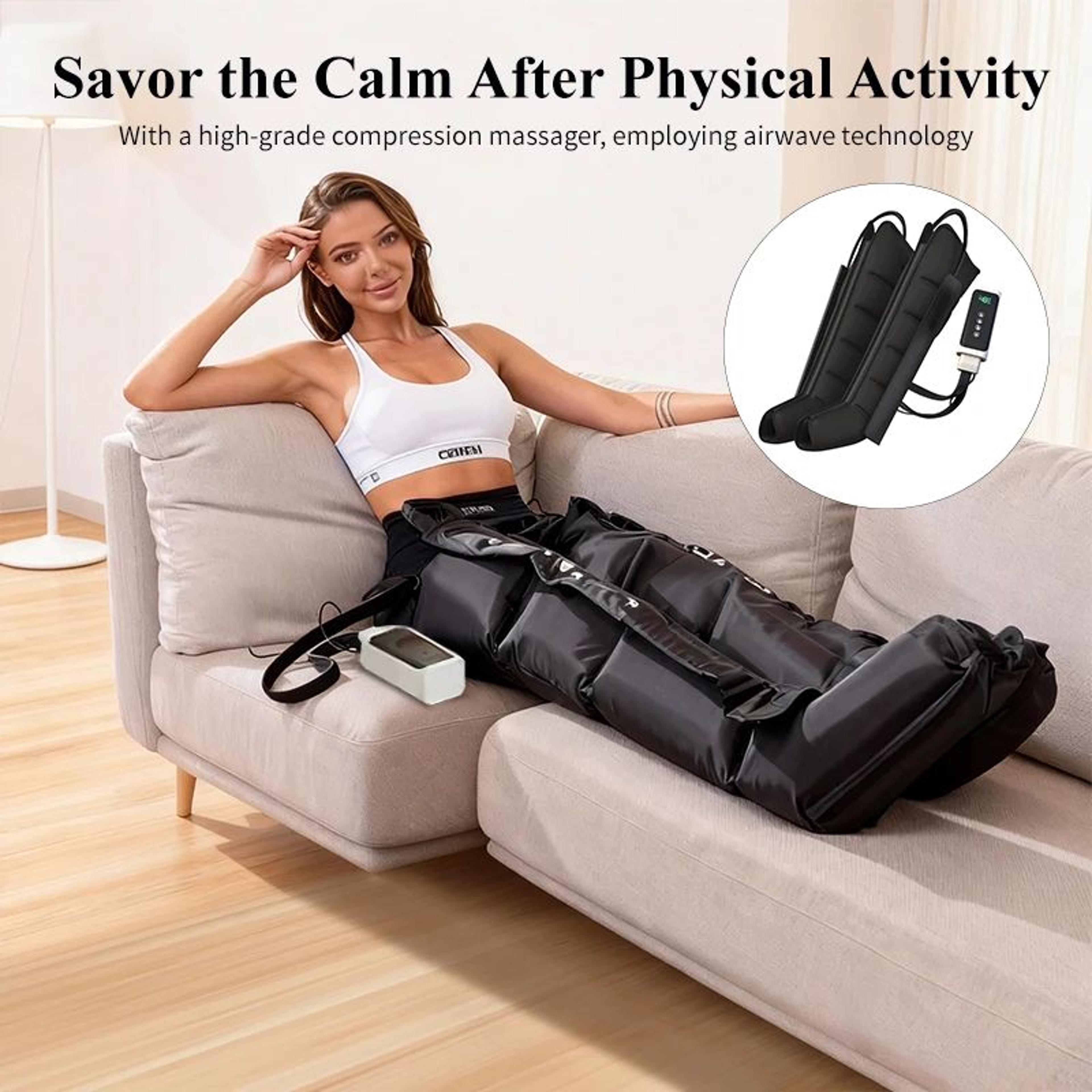 eu plug air compression leg massager with led touch screen – smart full leg compression therapy for home & spa care