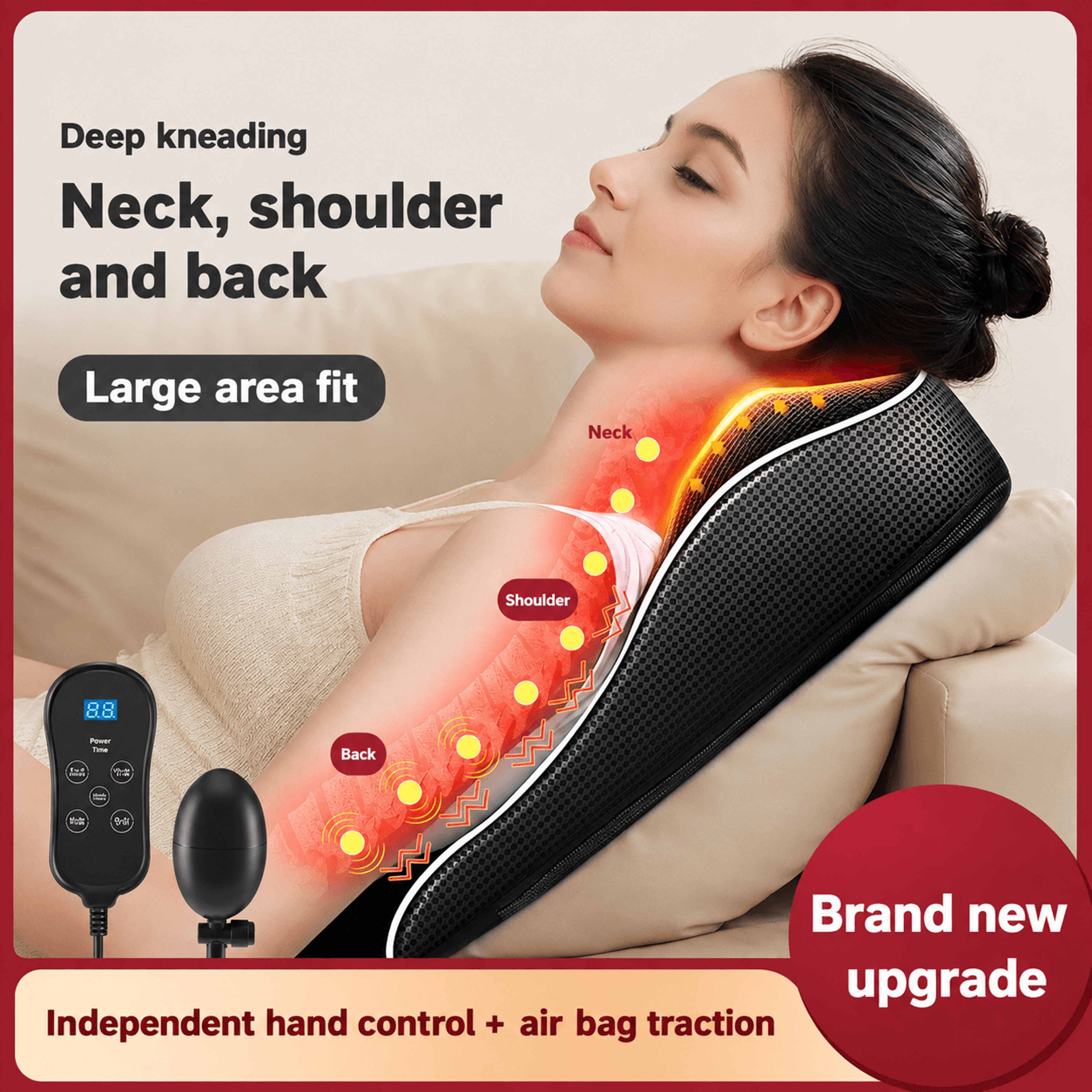 electric shiatsu neck and back massager with heat & vibration – deep tissue shoulder cervical massage pillow