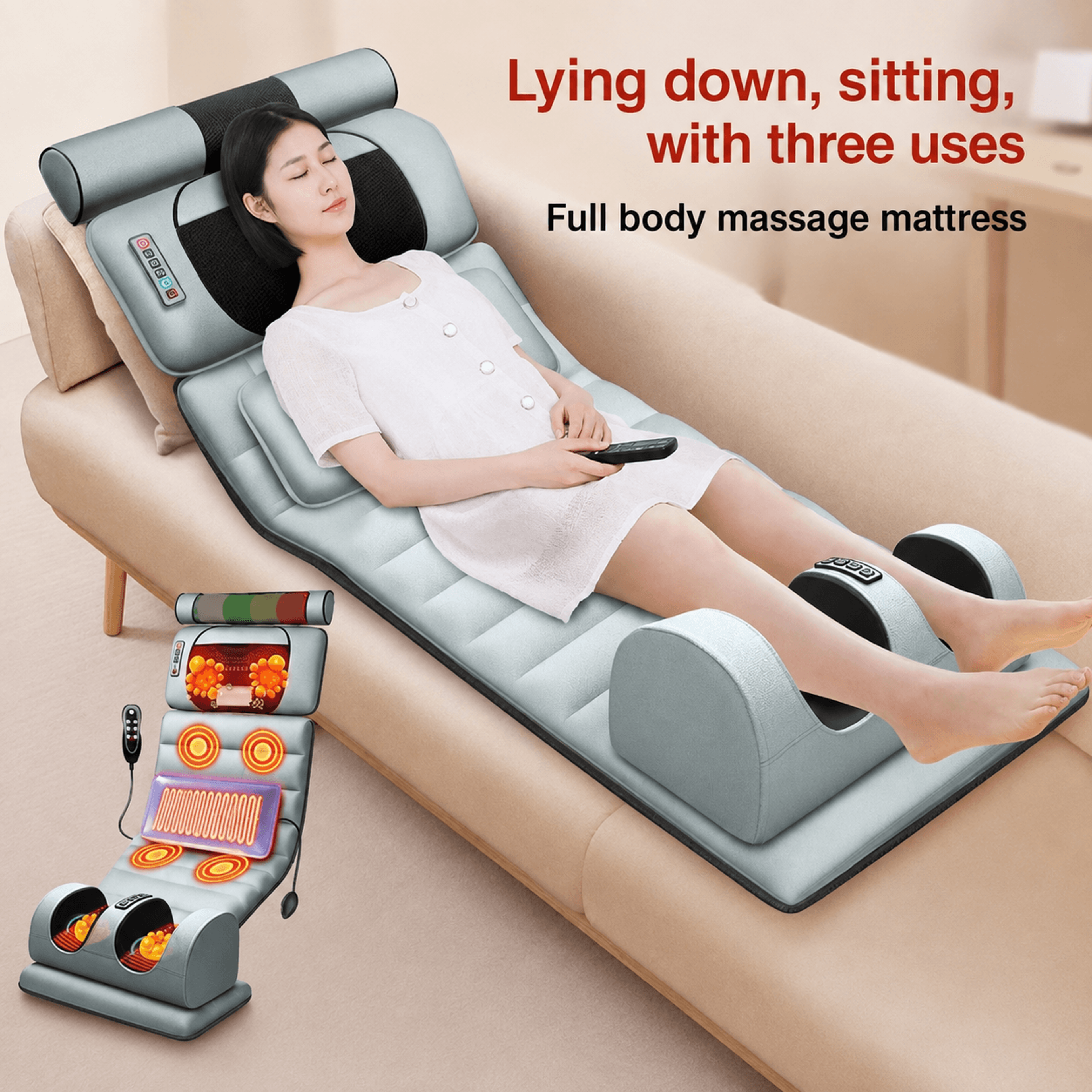 electric full body massage mattress with heat & air compression – neck back waist foot massage pad with hand controller