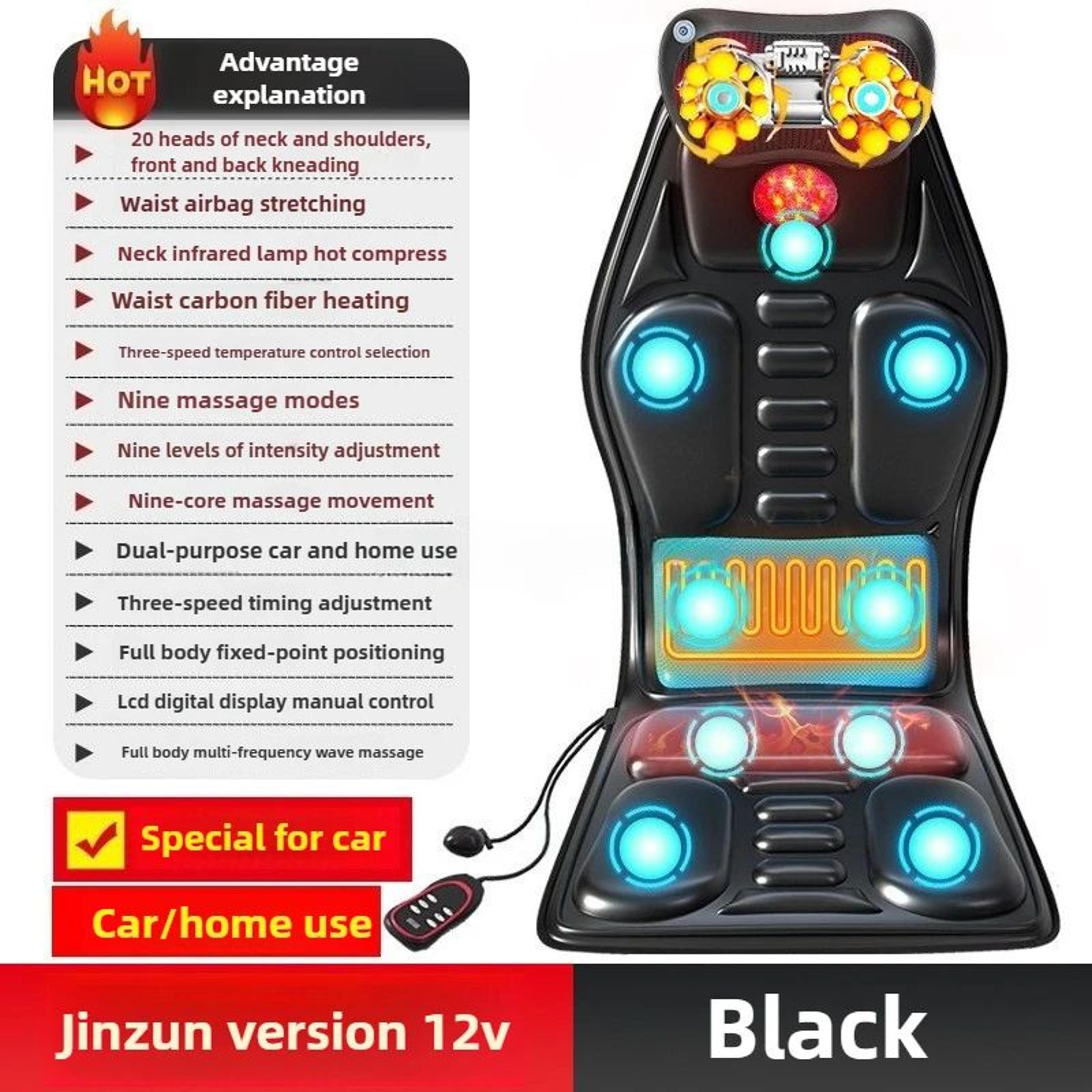 heated massage seat cushion with lumbar airbag support – back neck waist chair massager for home office & car