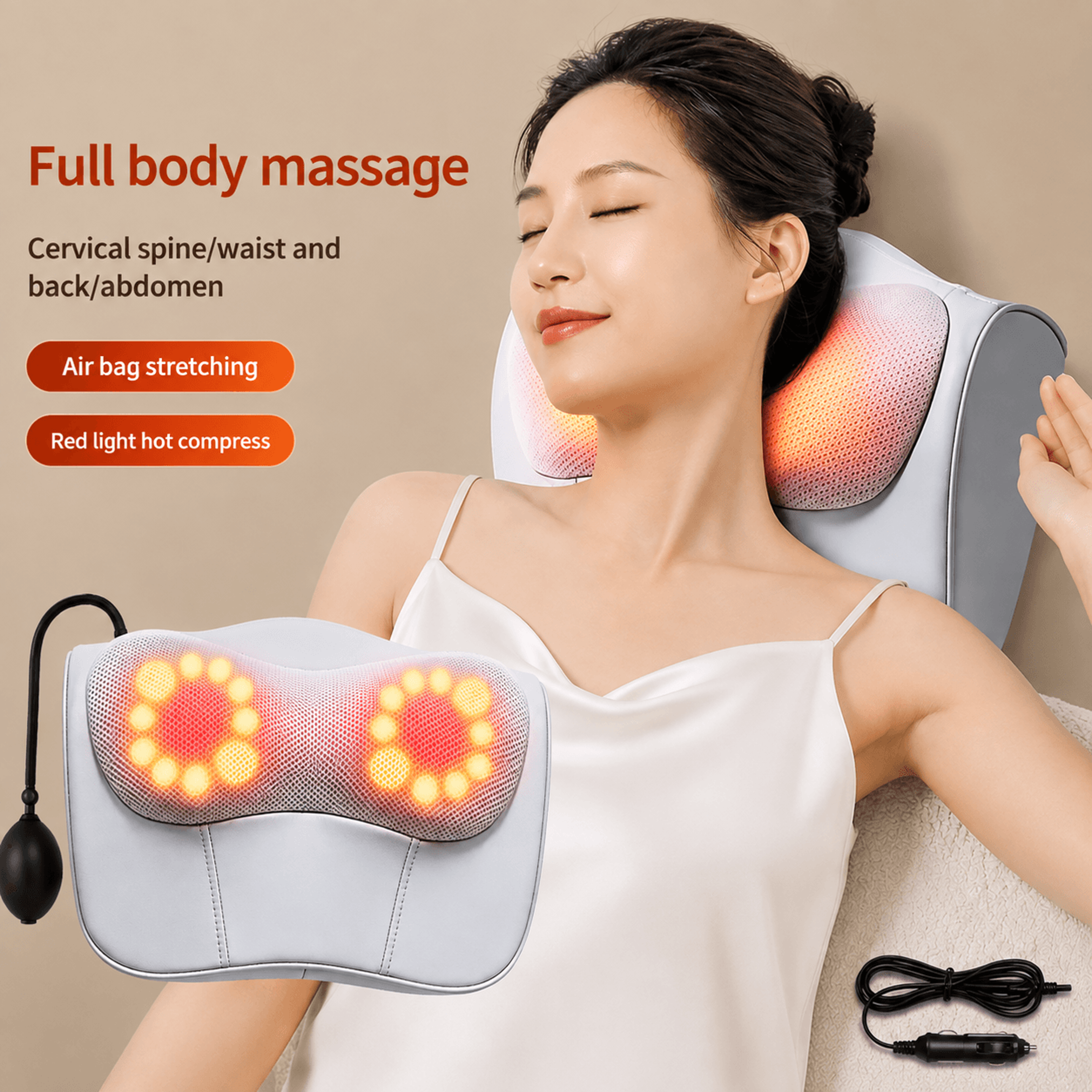 electric shiatsu neck massage pillow with heat – deep kneading cervical back waist & shoulder massager for home office