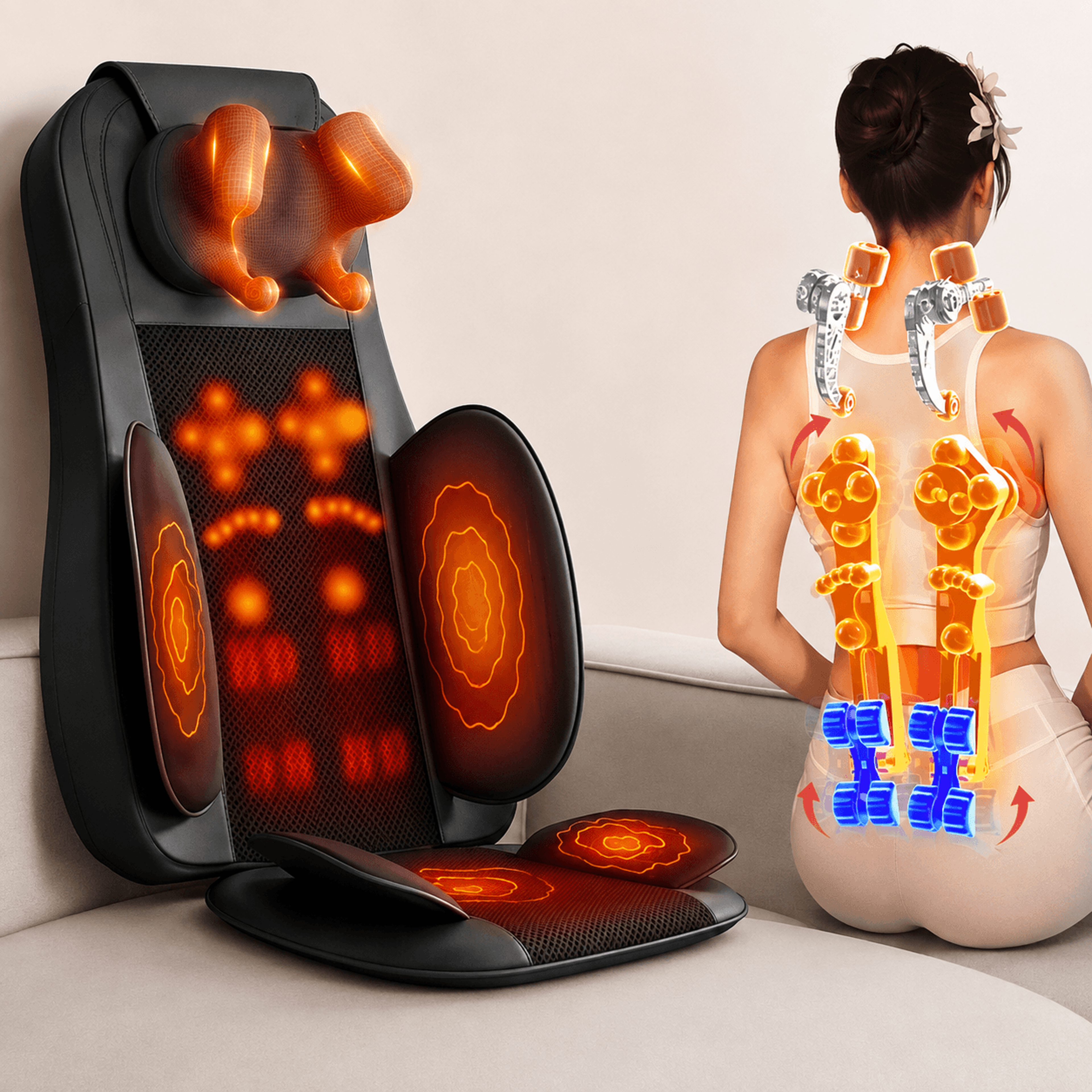 electric shiatsu massage chair cushion with heat – full body neck back waist leg kneading massage seat pad