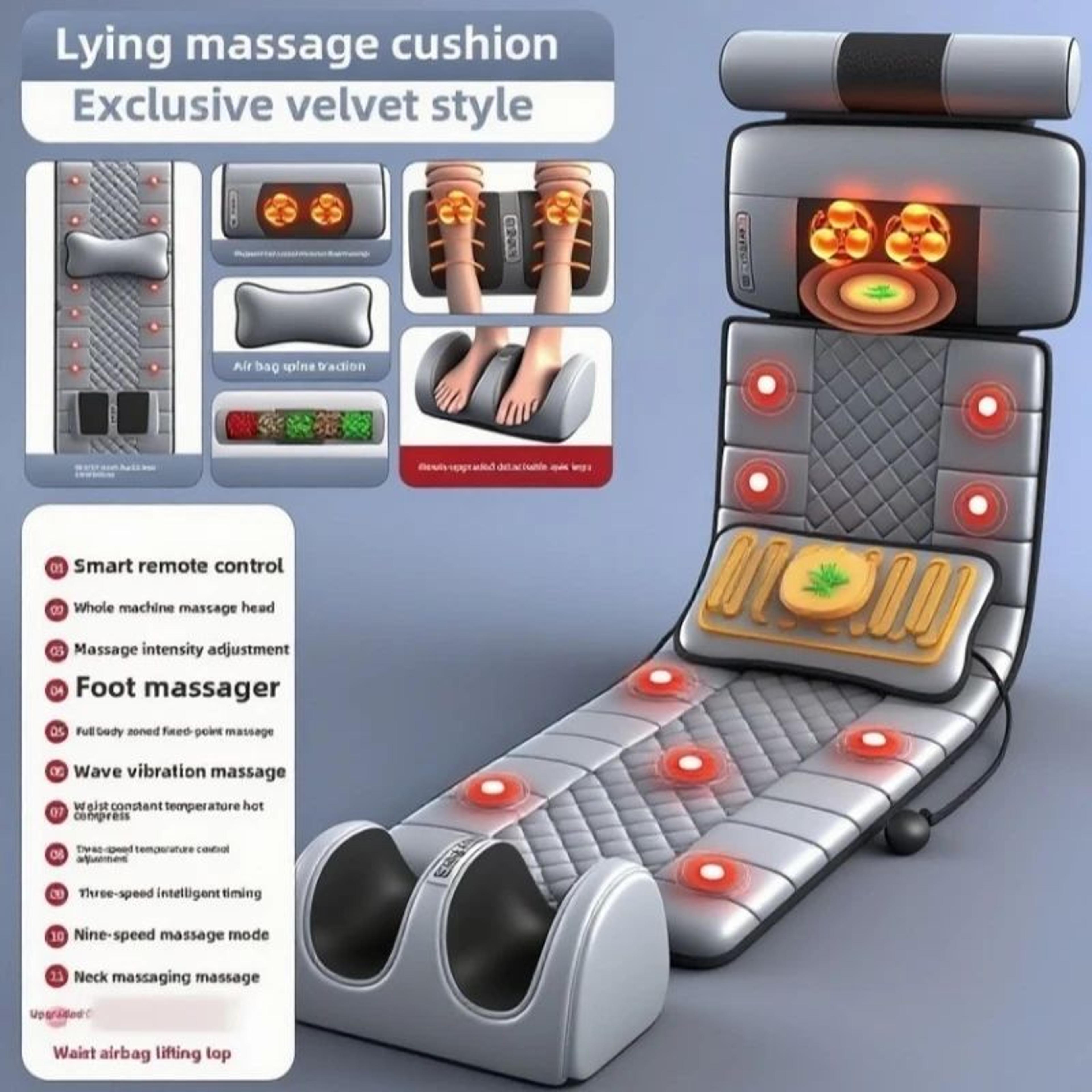 full body massage pad with heat & 10-zone vibration massage – neck back foot calf kneading massage mat with storage bag