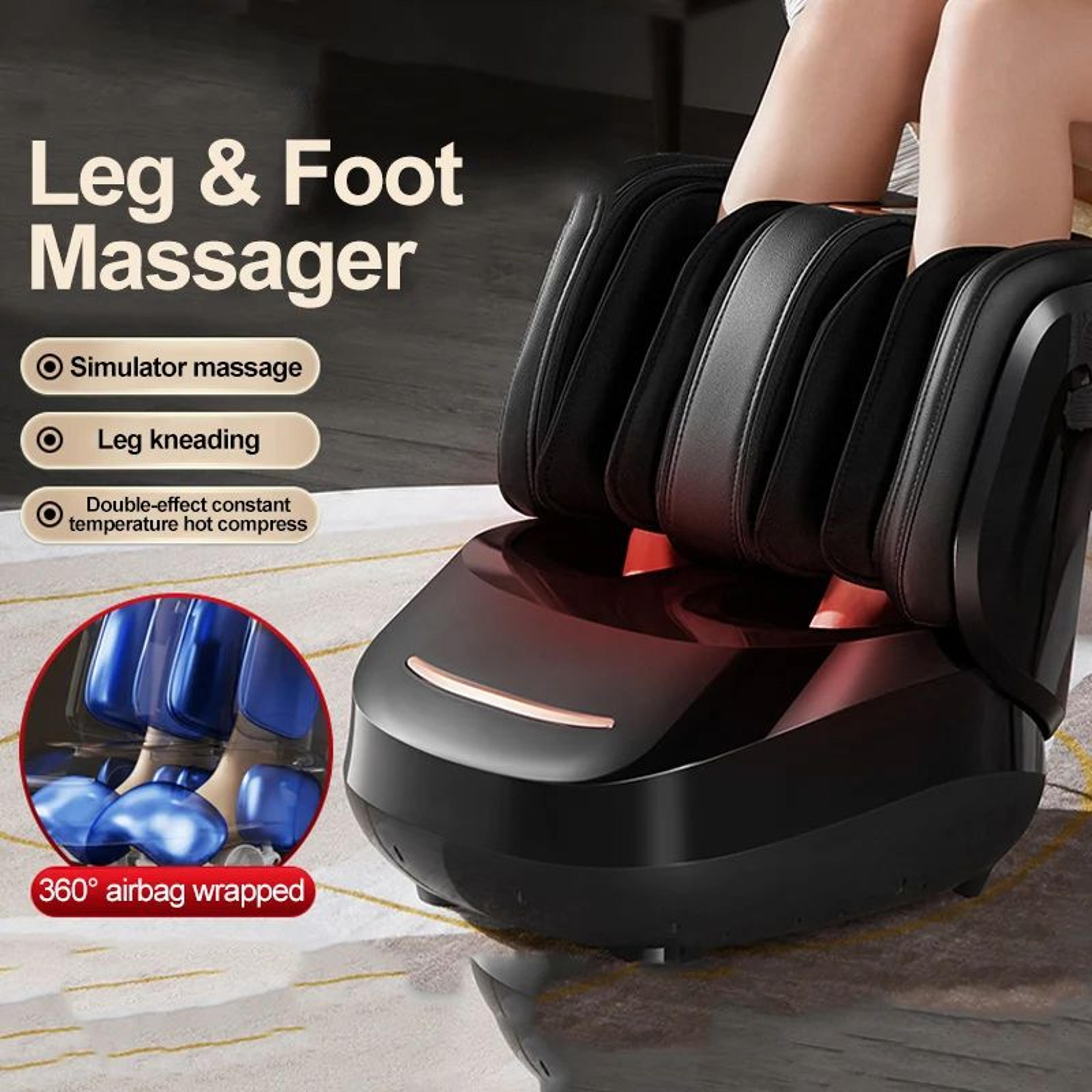 electric heated foot massager with air compression & rollers – deep kneading leg & foot massage machine