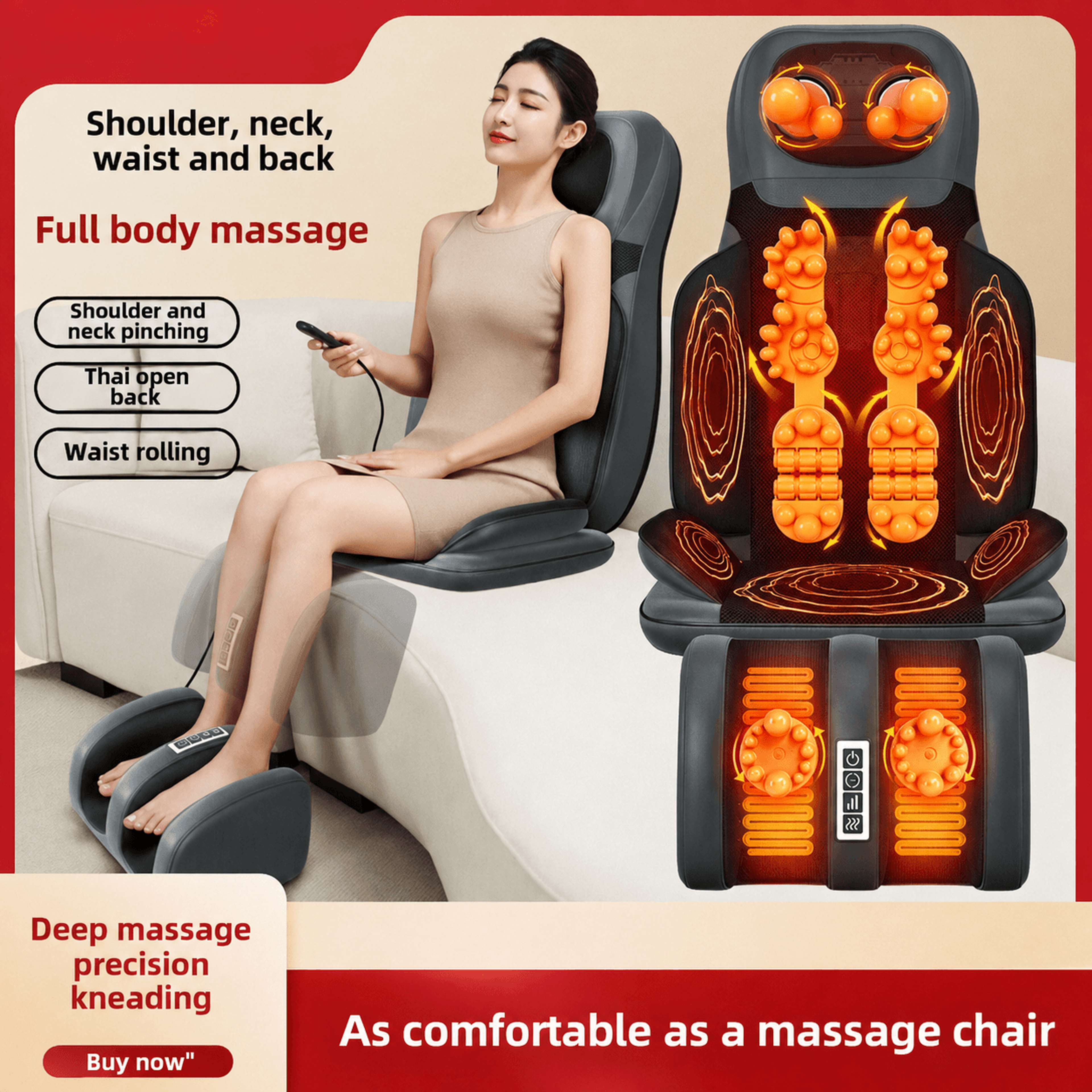 5-in-1 folding massage chair pad with neck & back roller – full body shiatsu massage cushion for home & office