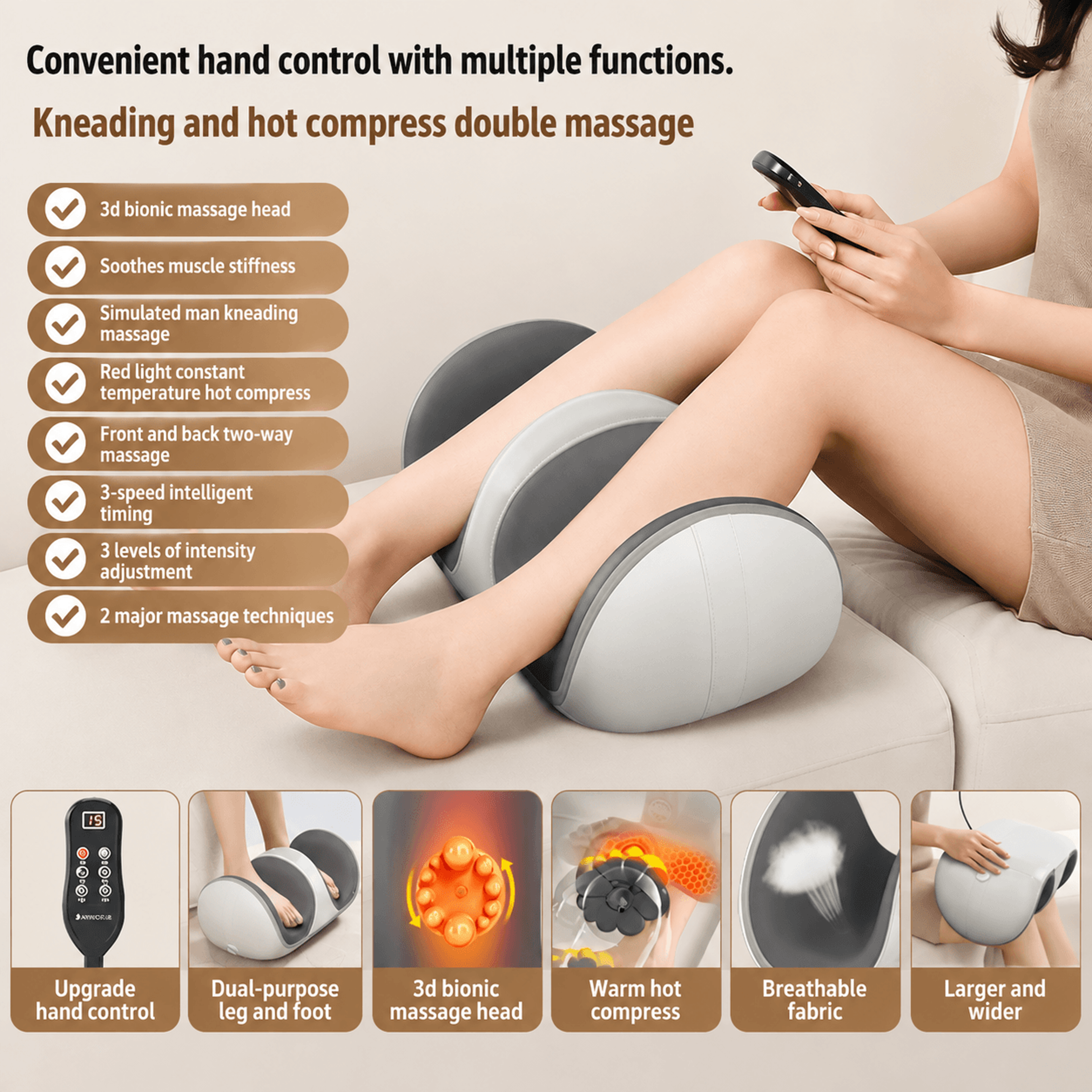 ergonomic electric foot & calf massager with heat – shiatsu kneading leg circulation massage machine for home & office