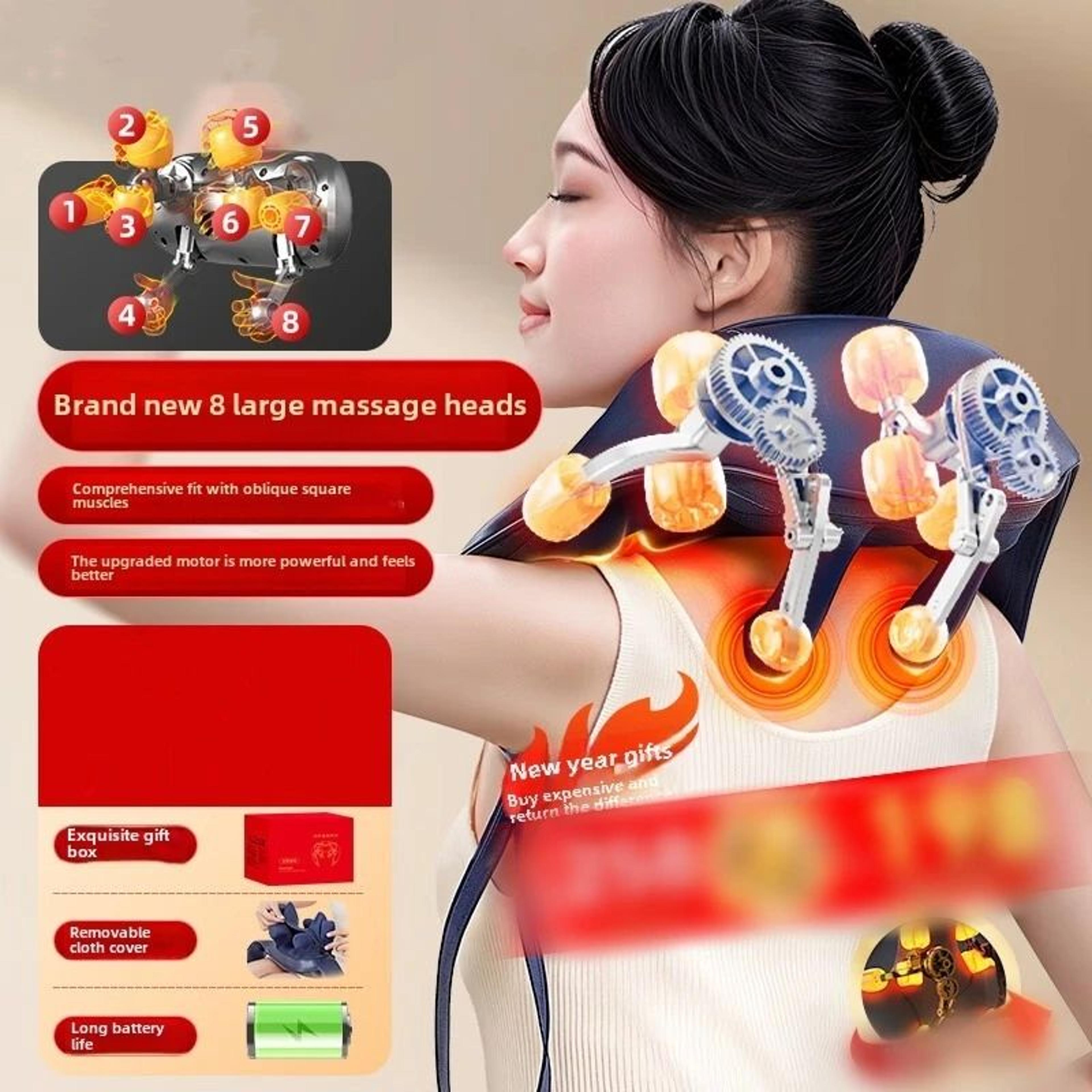 wireless 8-head neck & shoulder massager with heat – rechargeable deep tissue kneading massage shawl for back relief