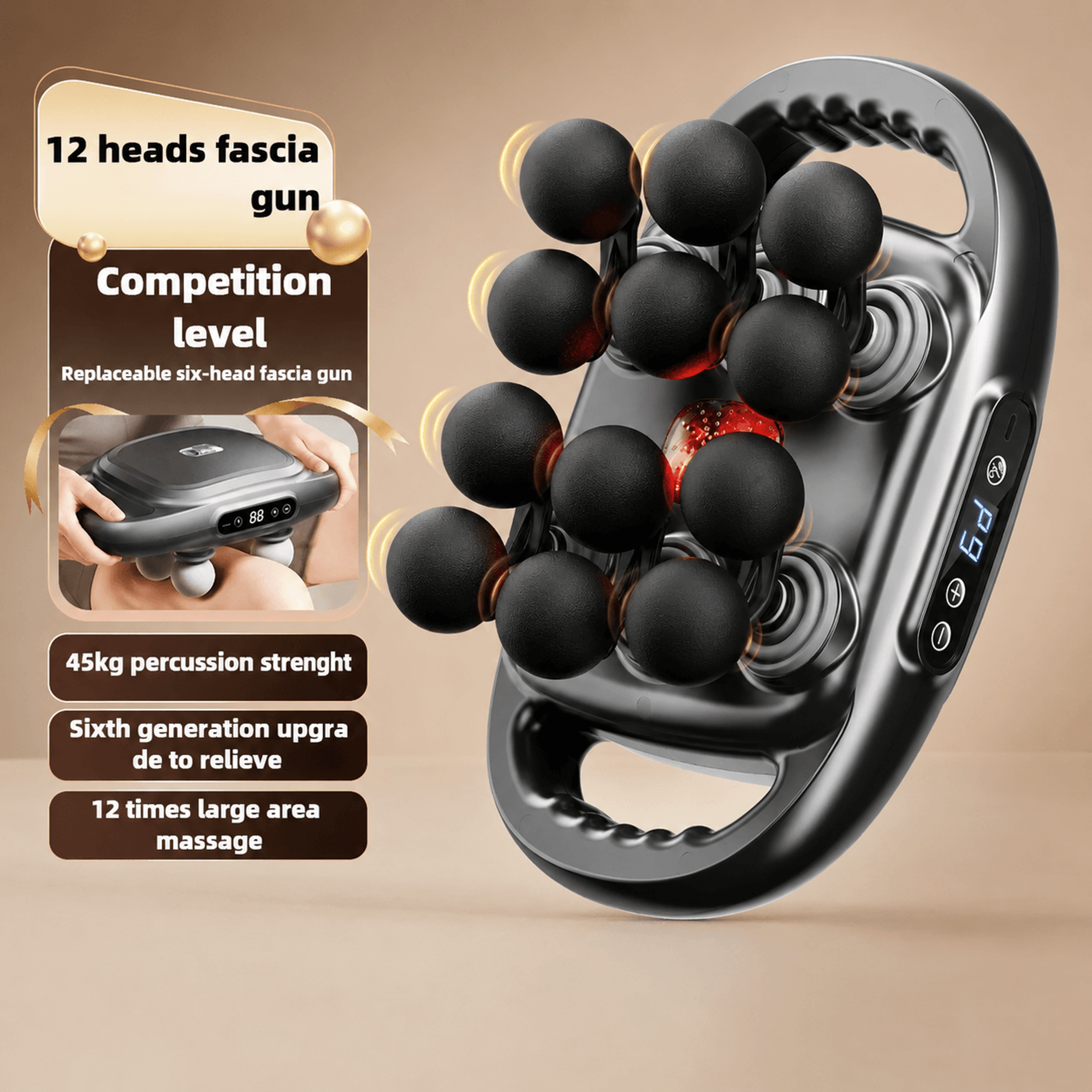 12 or 24-head deep tissue massage gun with ai smart control – wireless percussion muscle massager with red light therapy