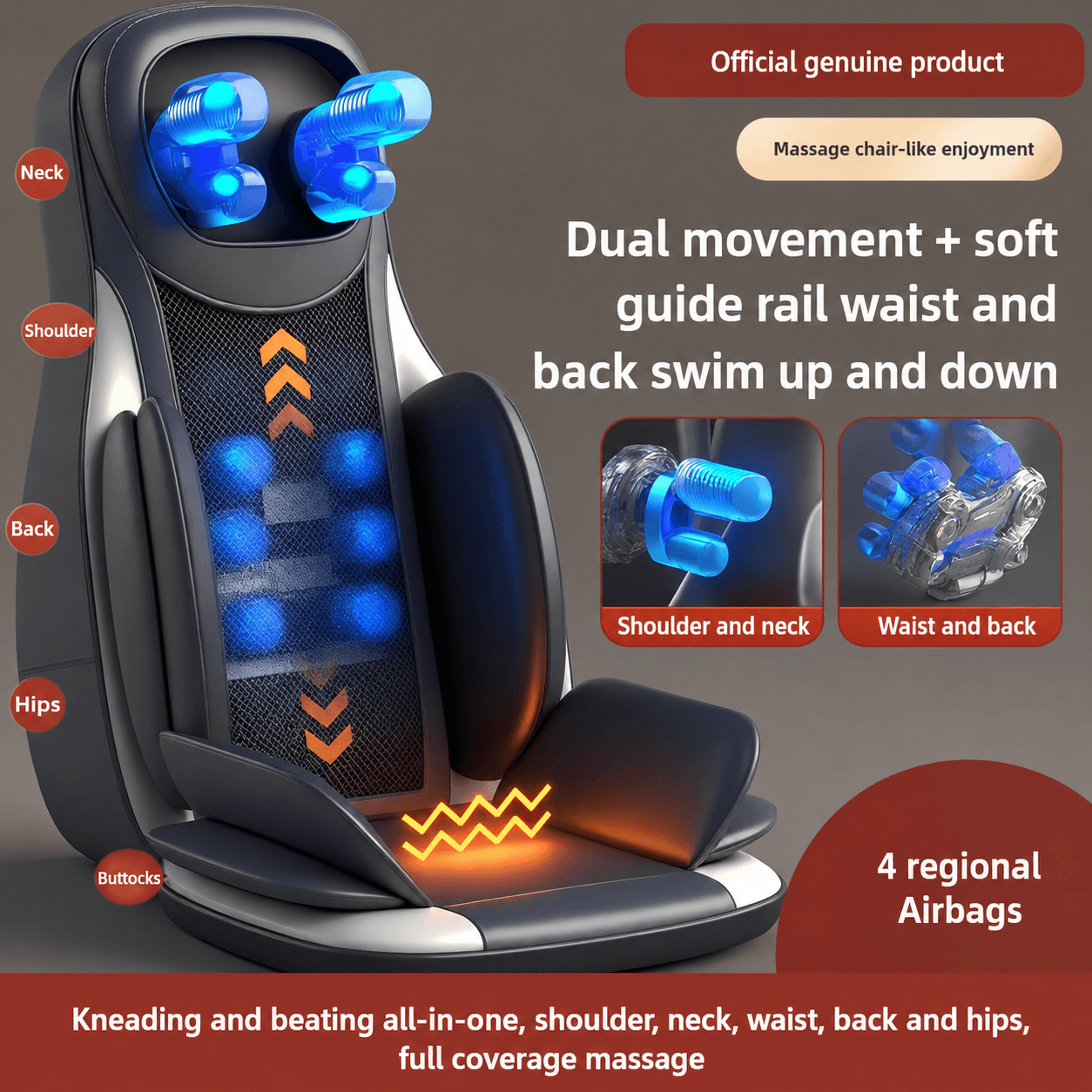 shiatsu neck & back massager with heat chair pad – 2d & 3d full body kneading seat massager for home & office