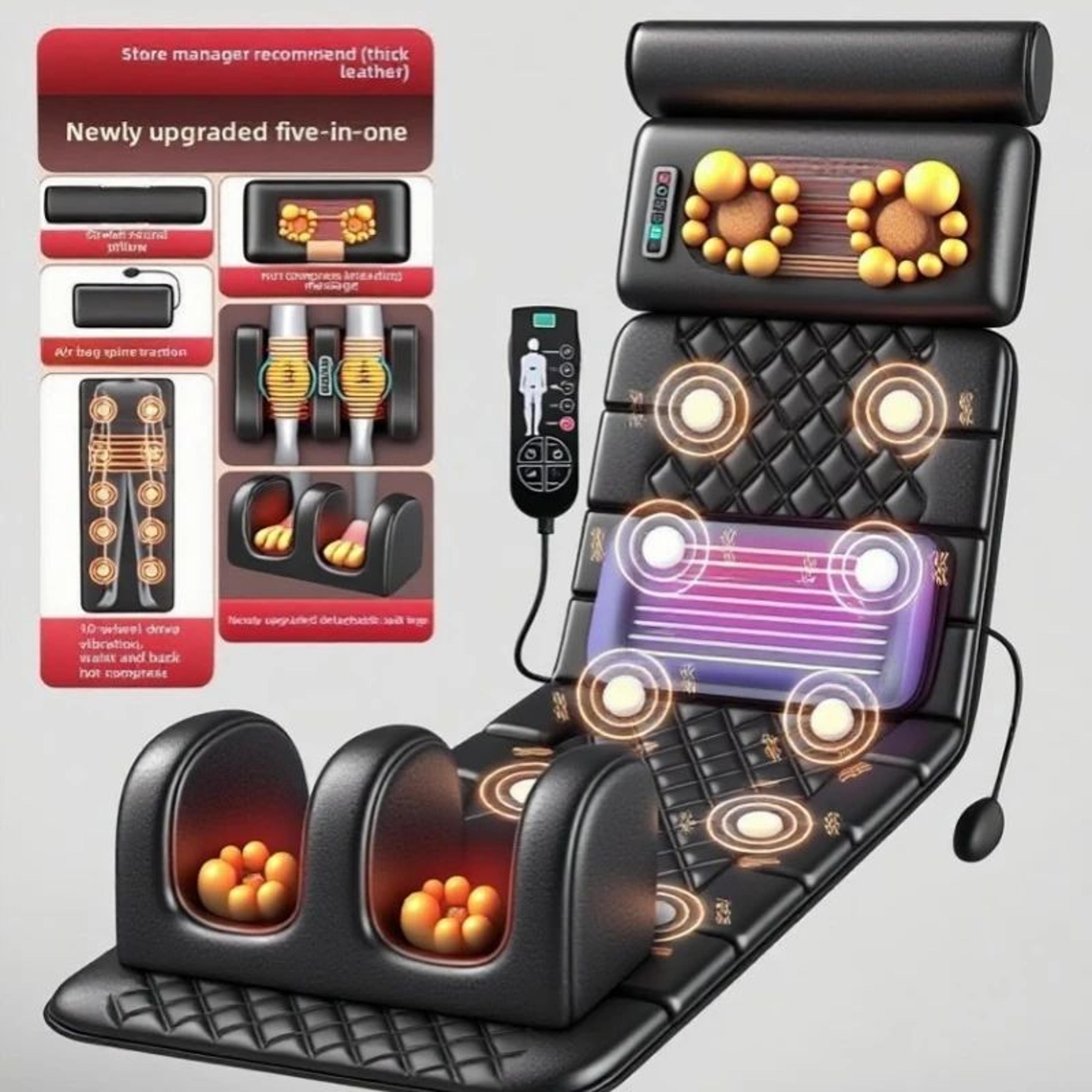 european standard full body massage mattress with heat & wave vibration – neck back massage pad with hand controller