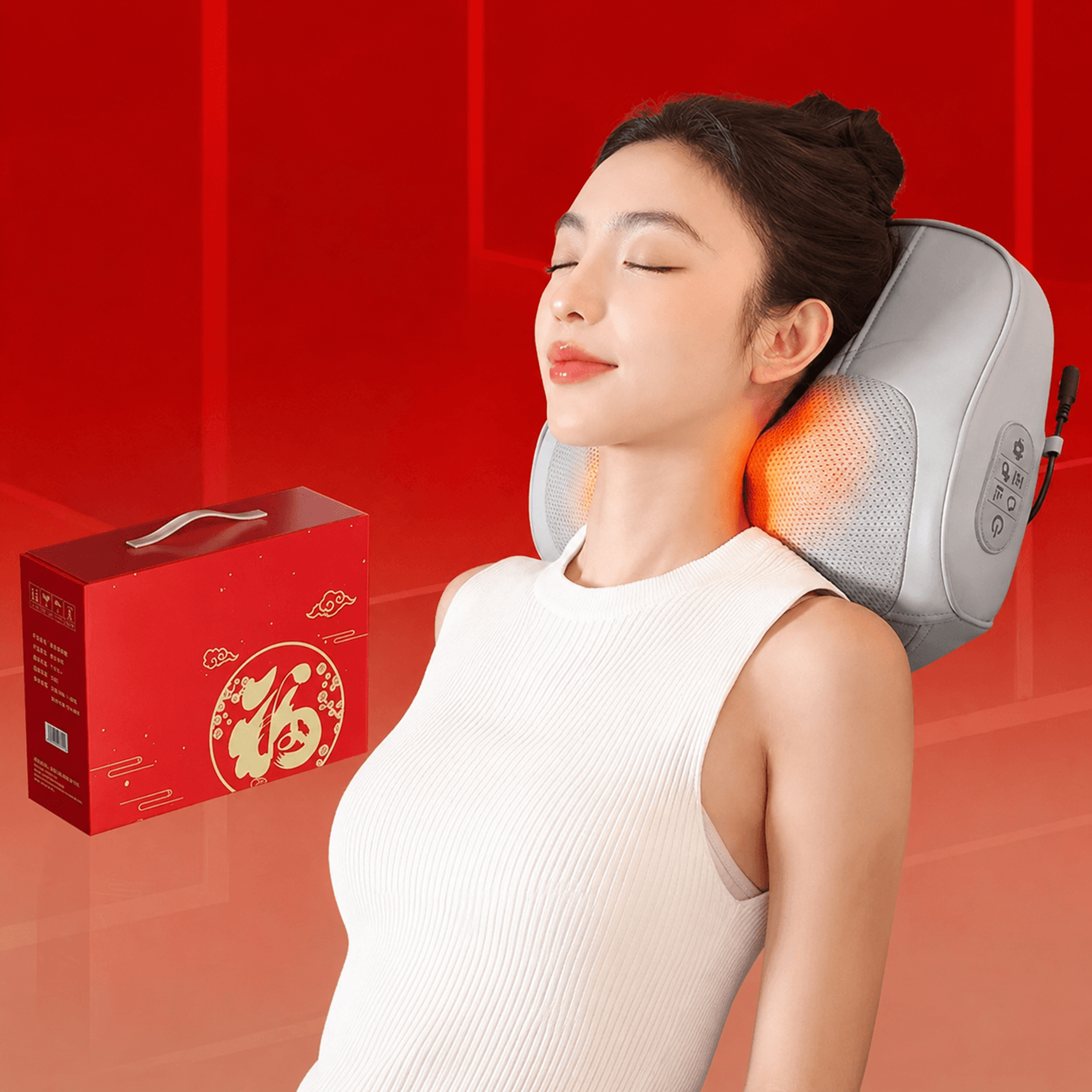 electric shiatsu neck massage pillow with heat & airbag stretching – cervical shoulder back waist massager