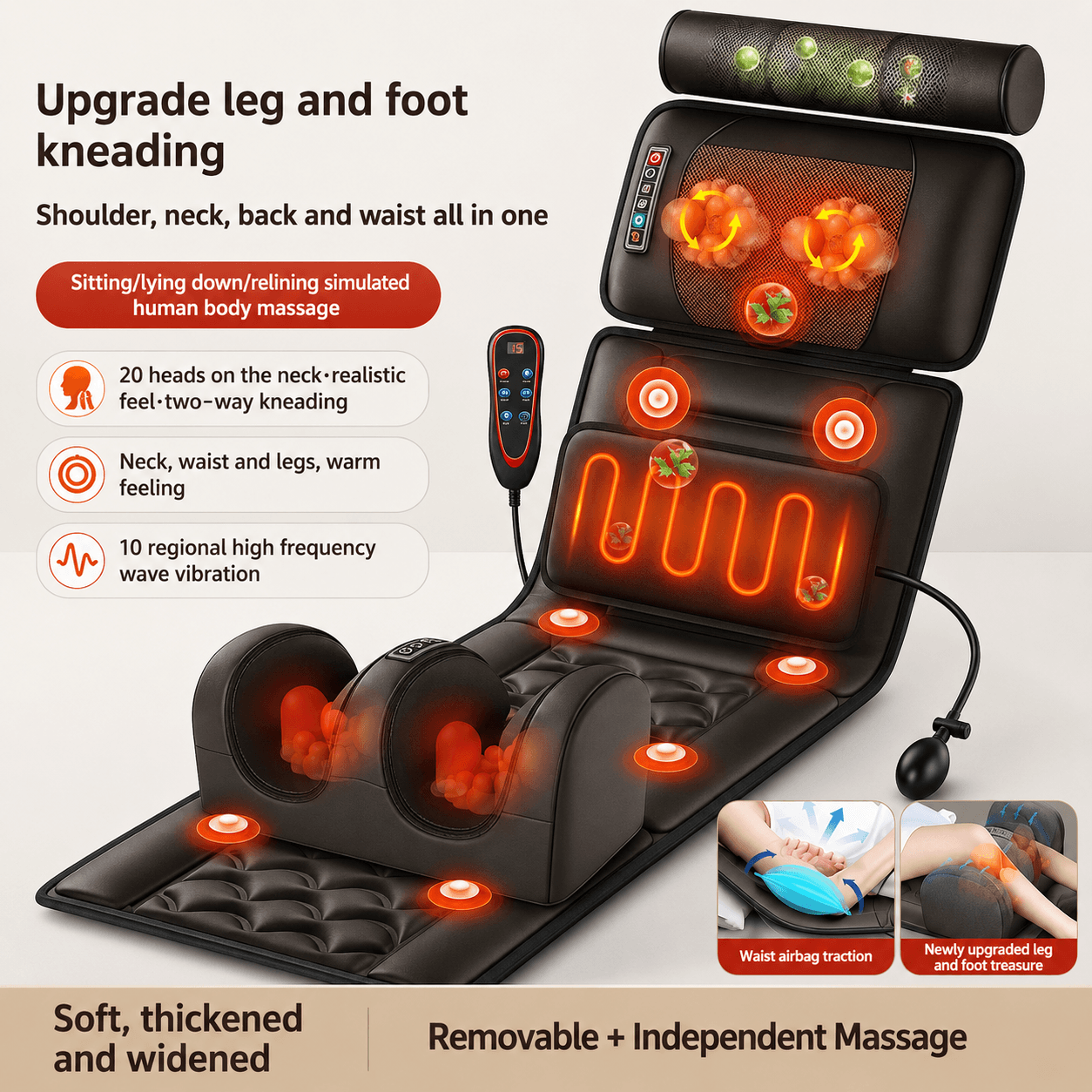 electric full body lumbar traction massage mattress with heat – neck shoulder back waist vibration massage cushion