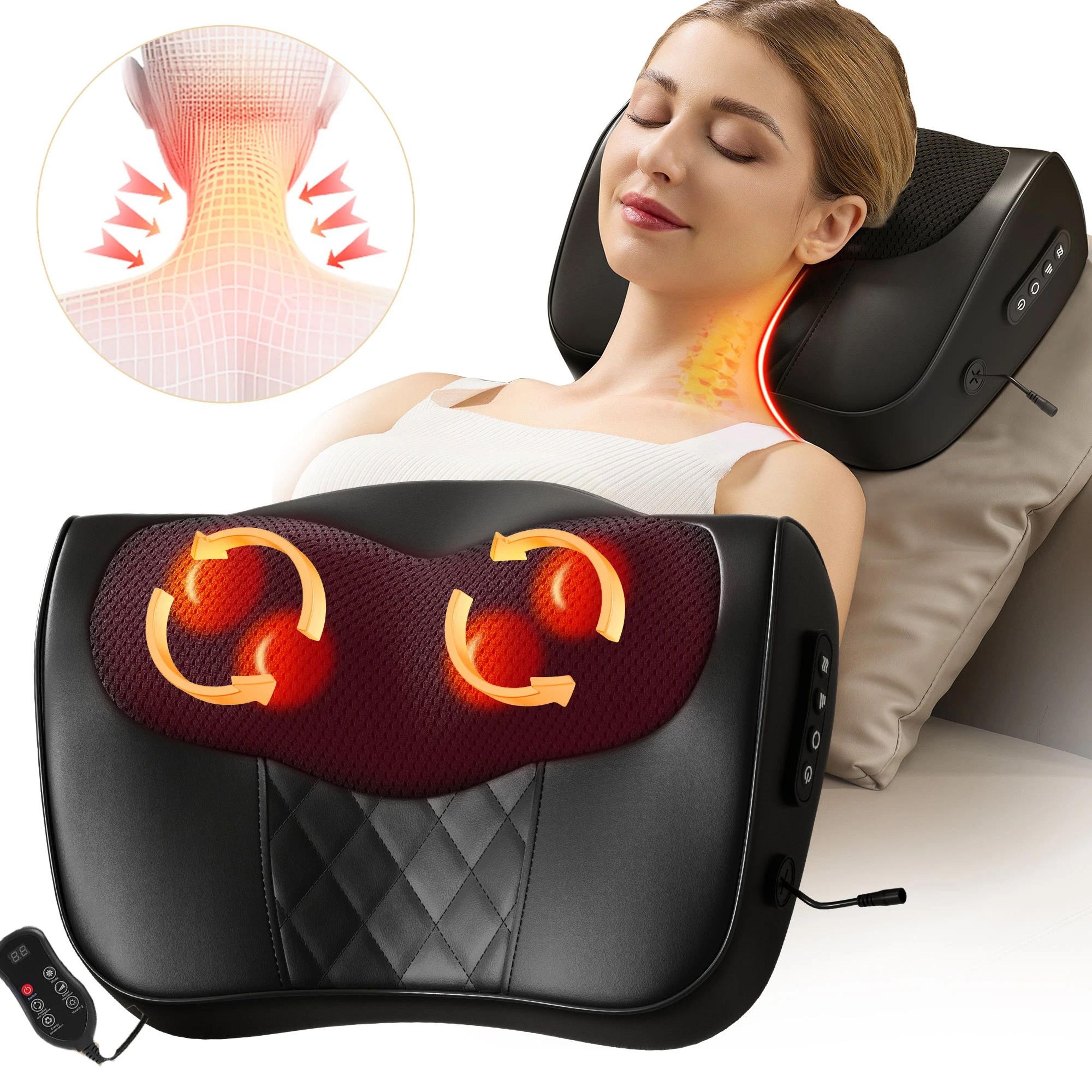 shiatsu neck & back massage pillow with heat – multifunction cervical waist shoulder massager for deep tissue relief