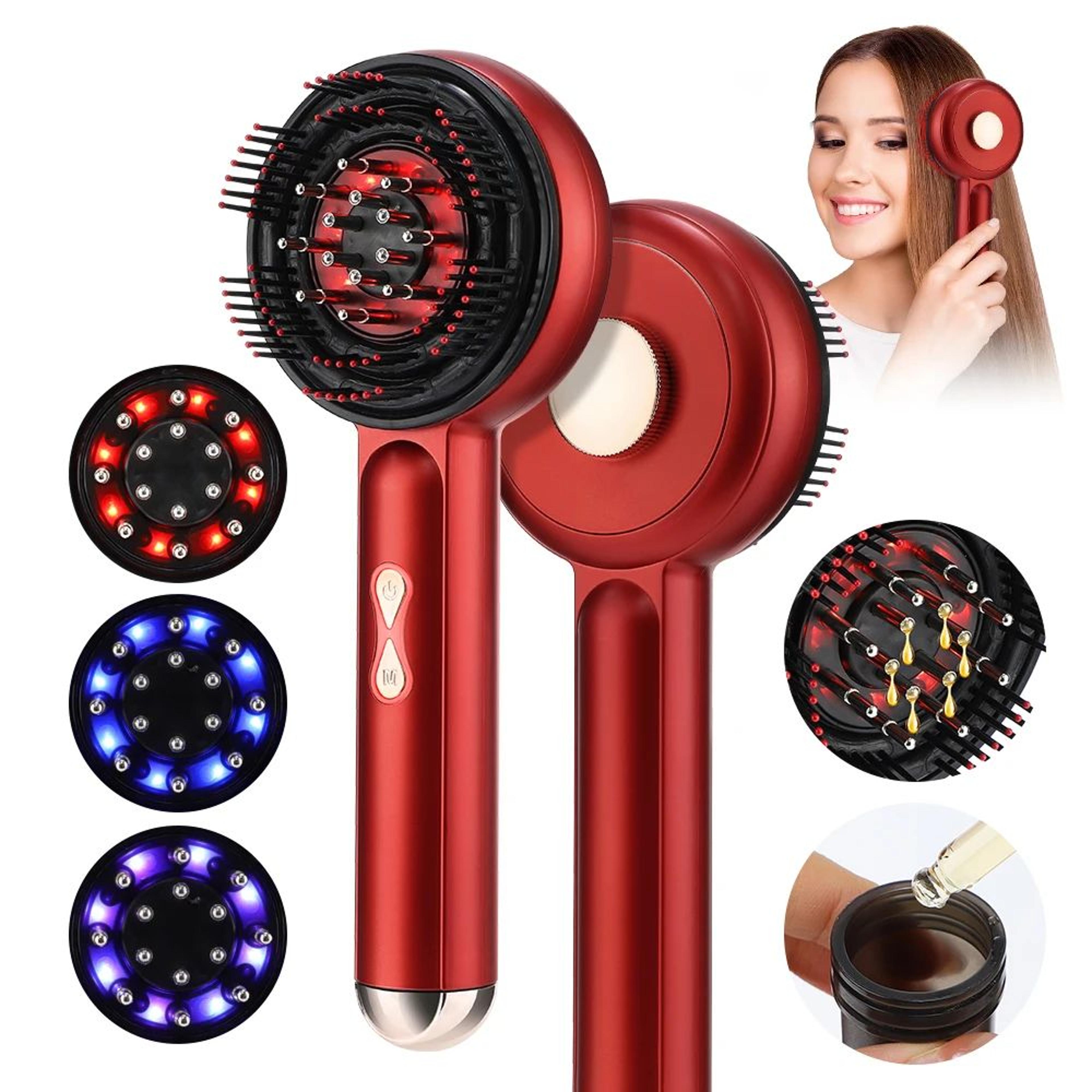 electric scalp massage comb with 660nm red light & oil applicator – hair growth scalp massager brush with 3 massage mode