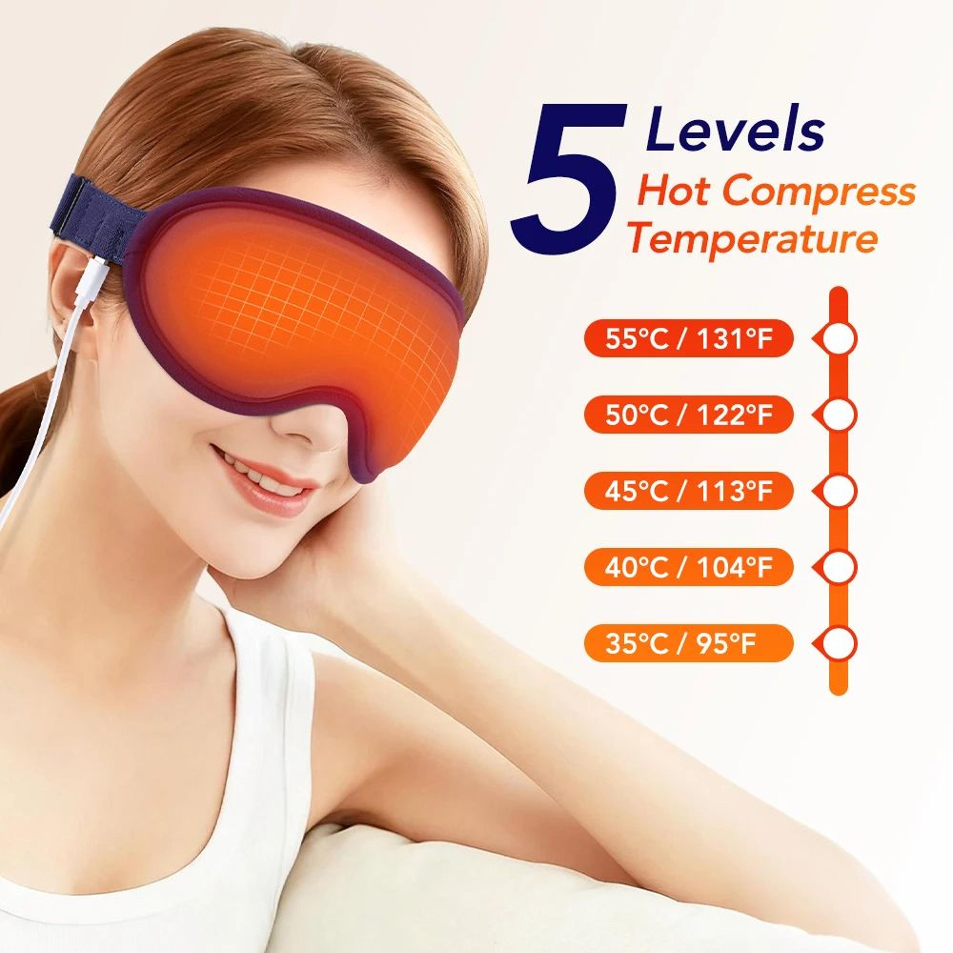 electric heated eye massage mask with vibration & usb type-c – adjustable hot compress sleep eye mask for eye fatigue