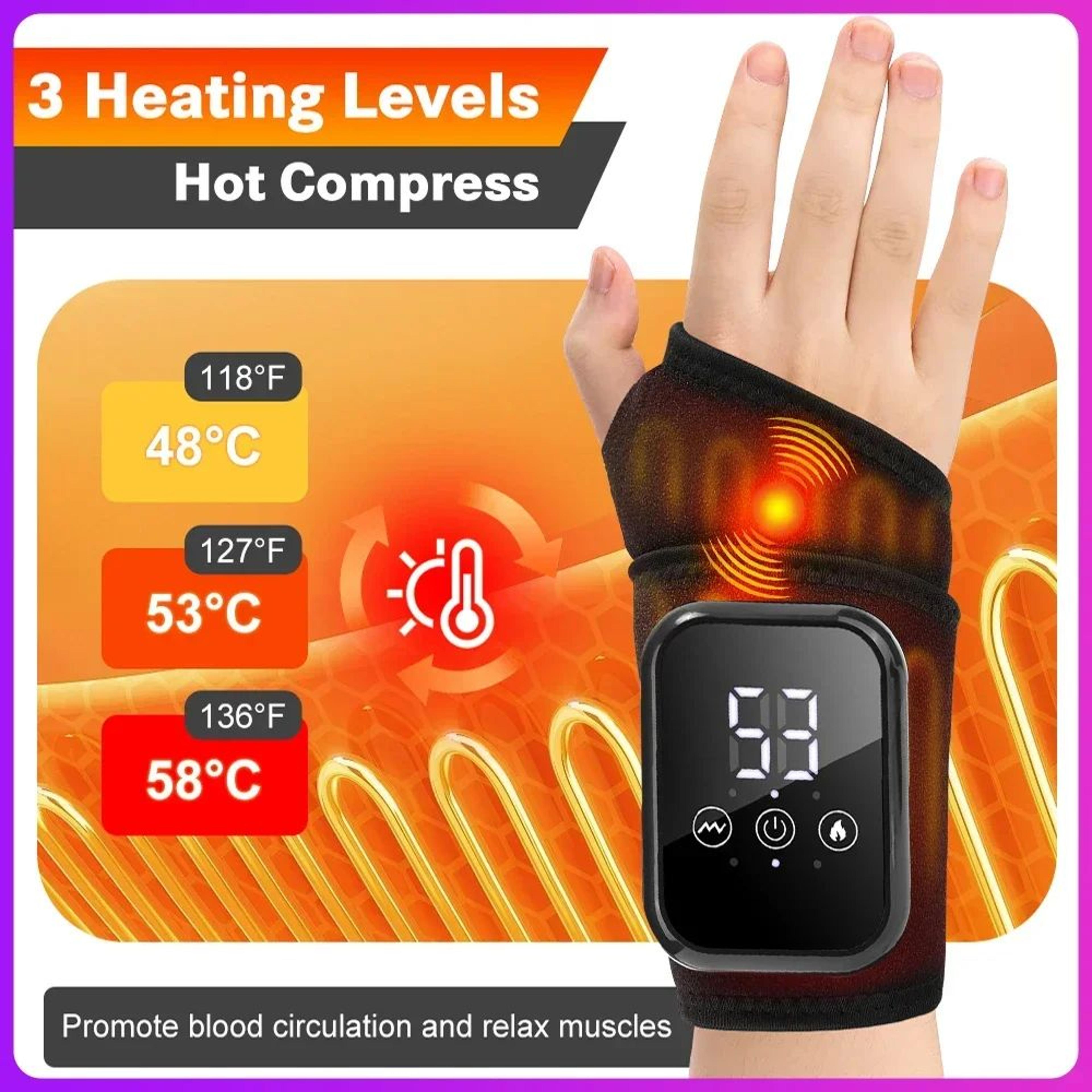 electric heated wrist massager with 3 heat levels – rechargeable wrist support brace for pain relief & muscle relaxation