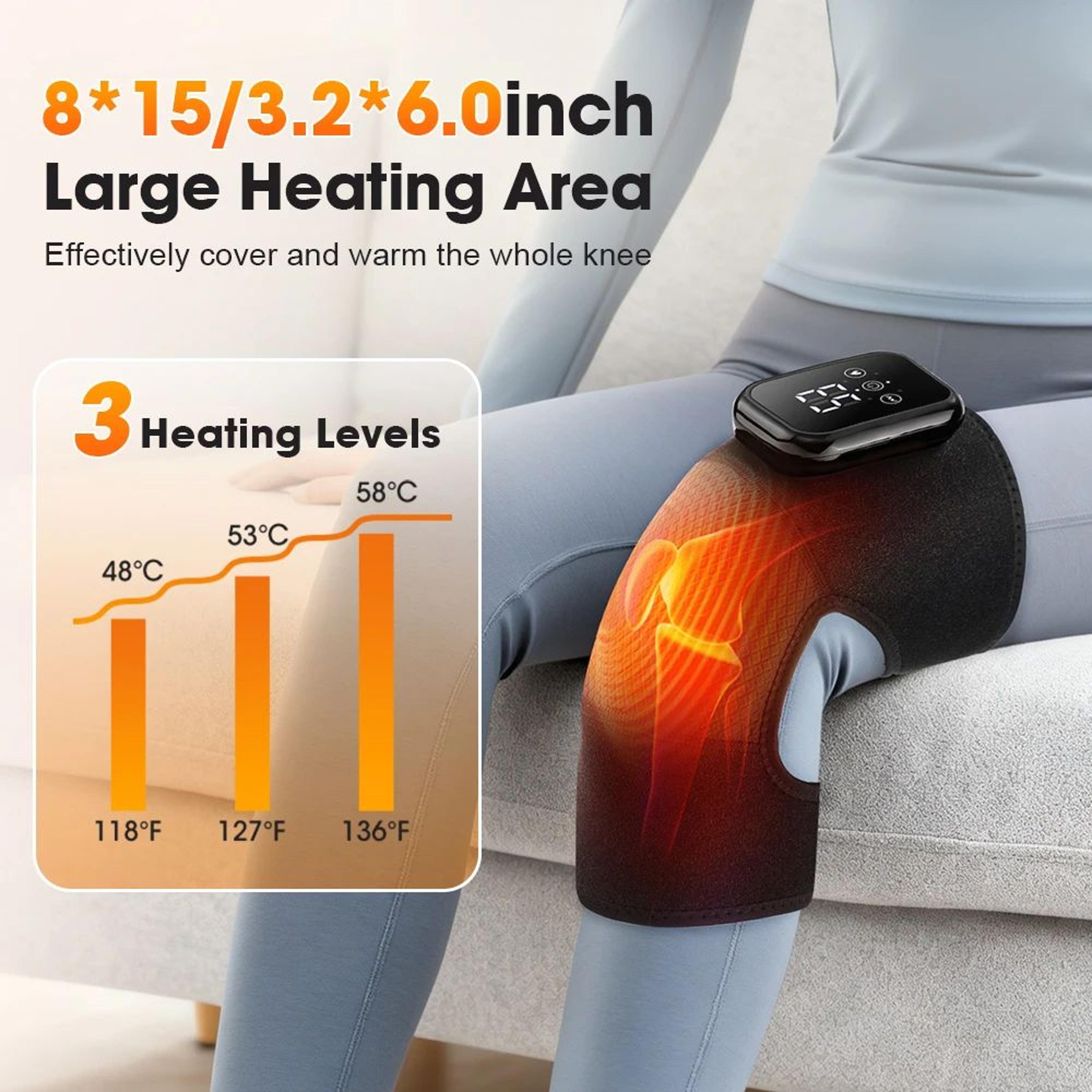 cordless electric knee massager with heat & vibration –rechargeable heated knee brace for joint support & recovery