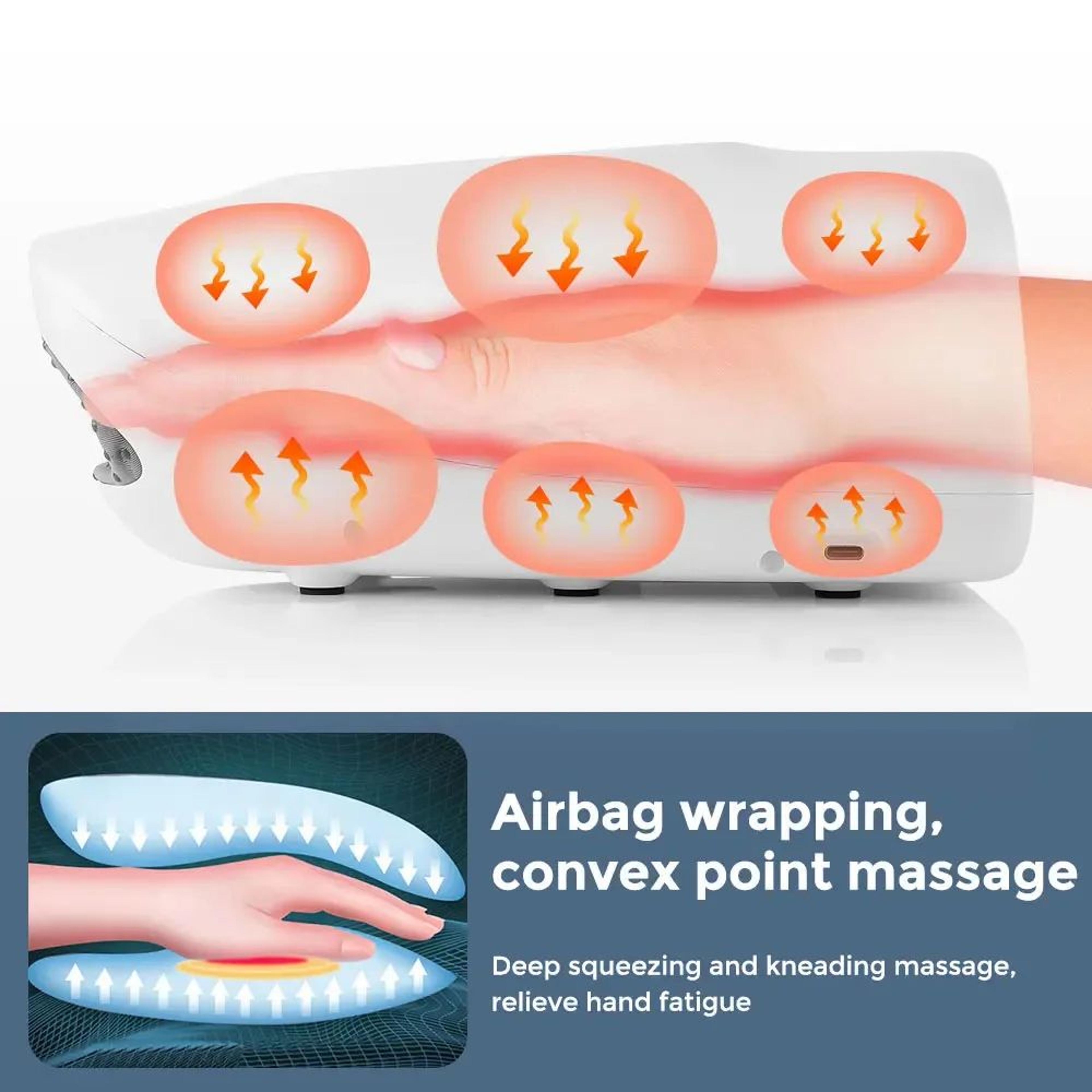 cordless air compression hand massager with heat & touch screen – electric rechargeable finger & palm therapy device