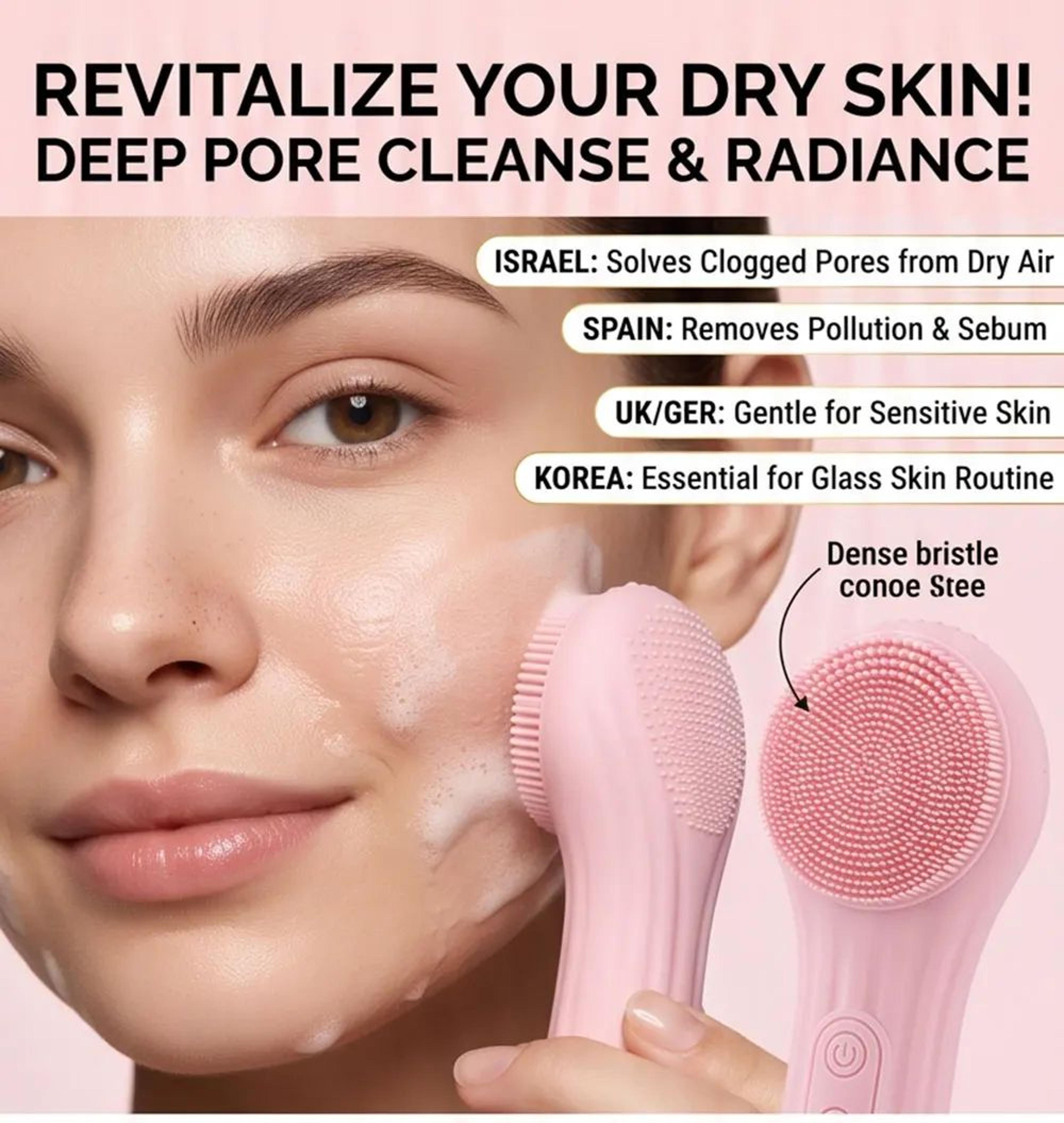 rechargeable silicone facial cleanser brush with heat massage – electric sonic deep pore face cleansing device for women