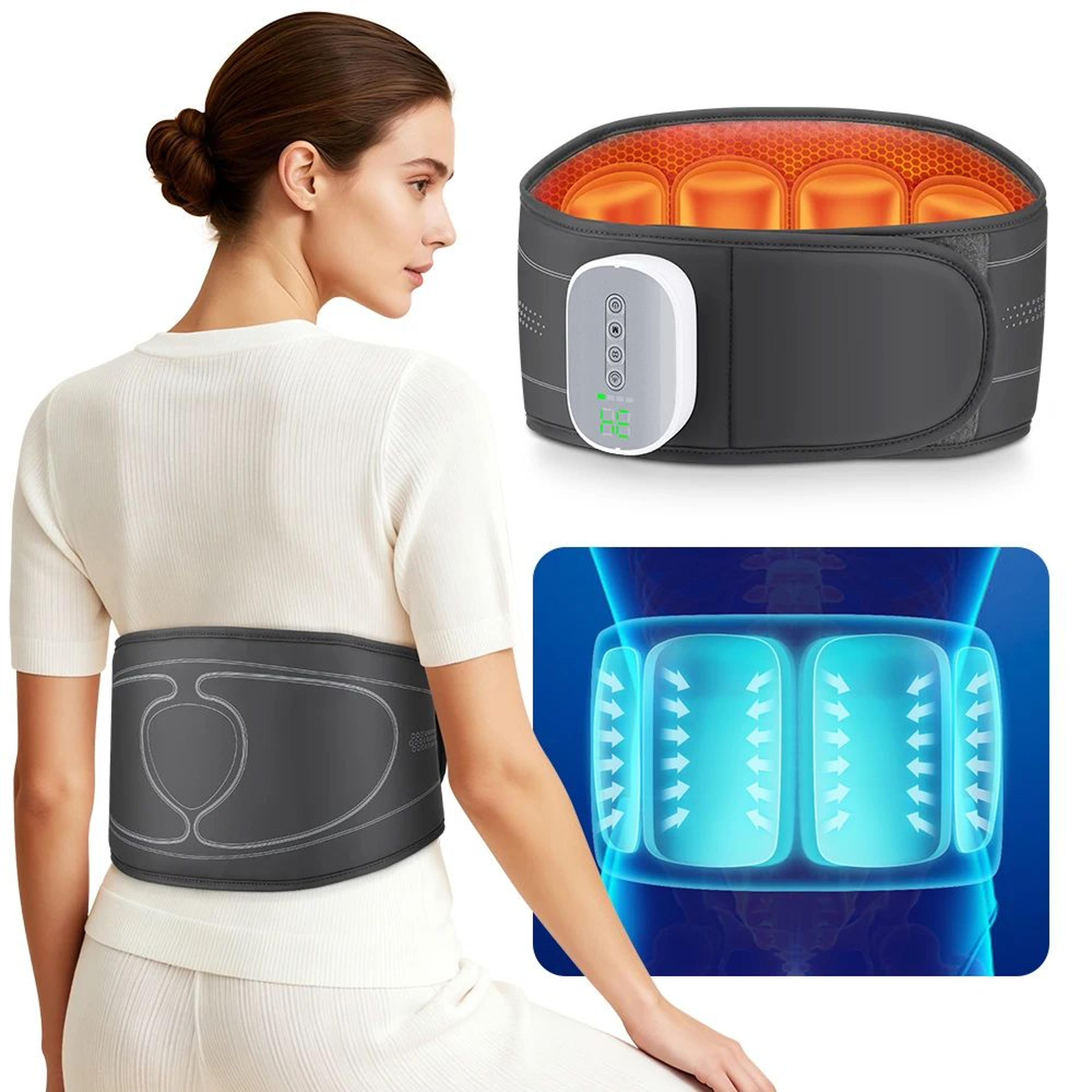 cordless rechargeable back massage belt with heat – air compression lumbar support massager with 3 modes & 4 intensities