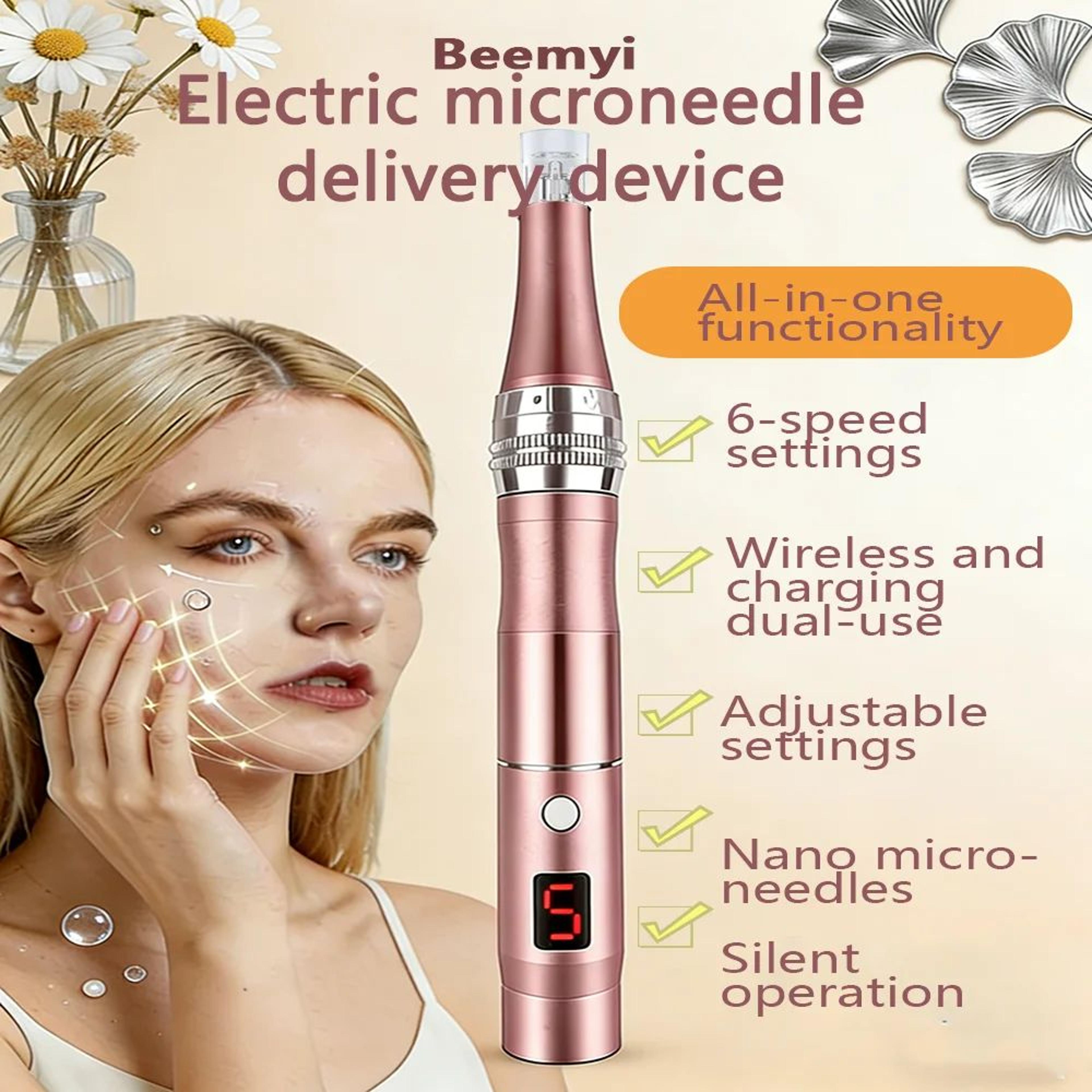 rechargeable portable electric facial massager with 4 replacement heads – nano skin care tool for face & neck beauty