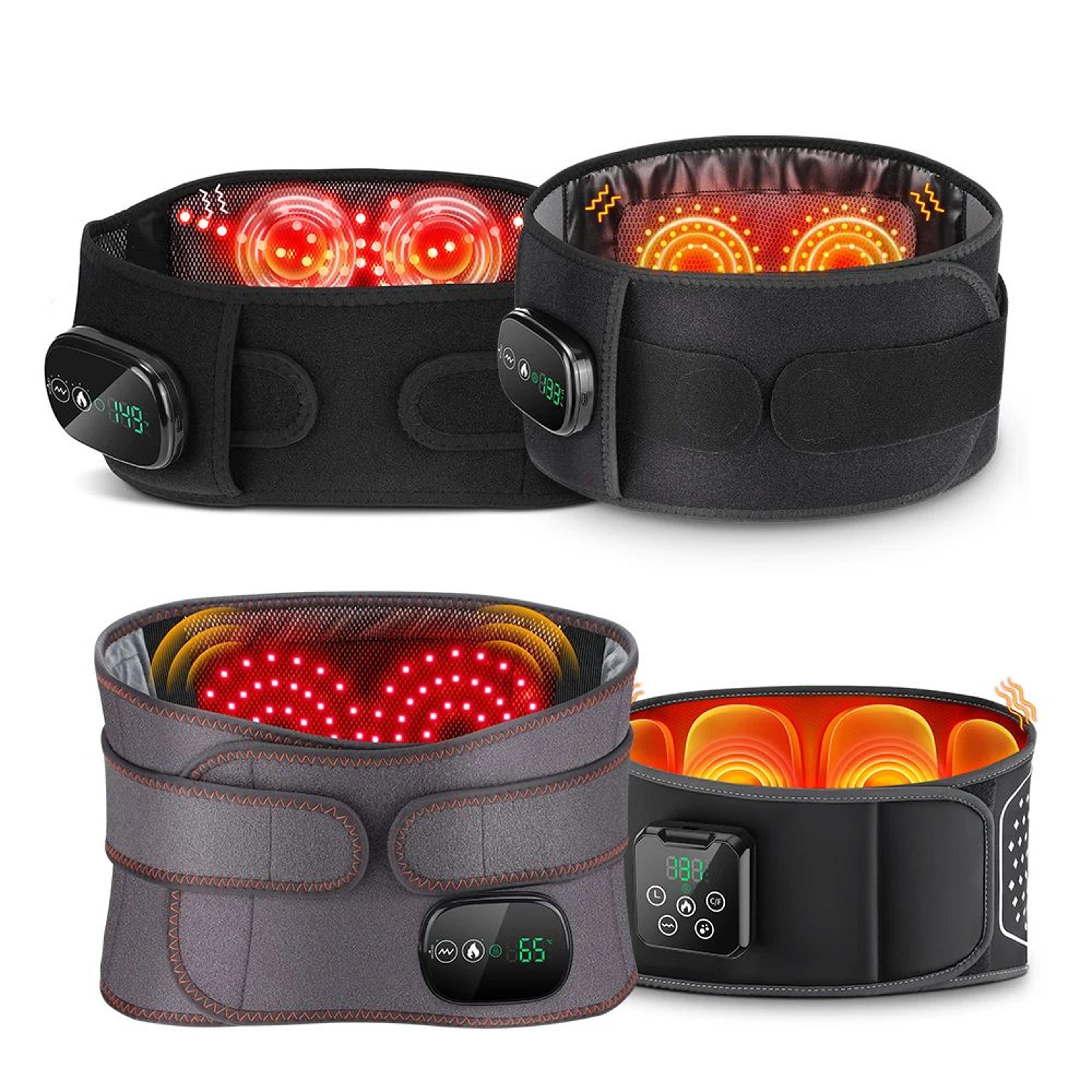 cordless heated massage waist belt with 102 red light beads – rechargeable vibration lumbar pain relief wrap
