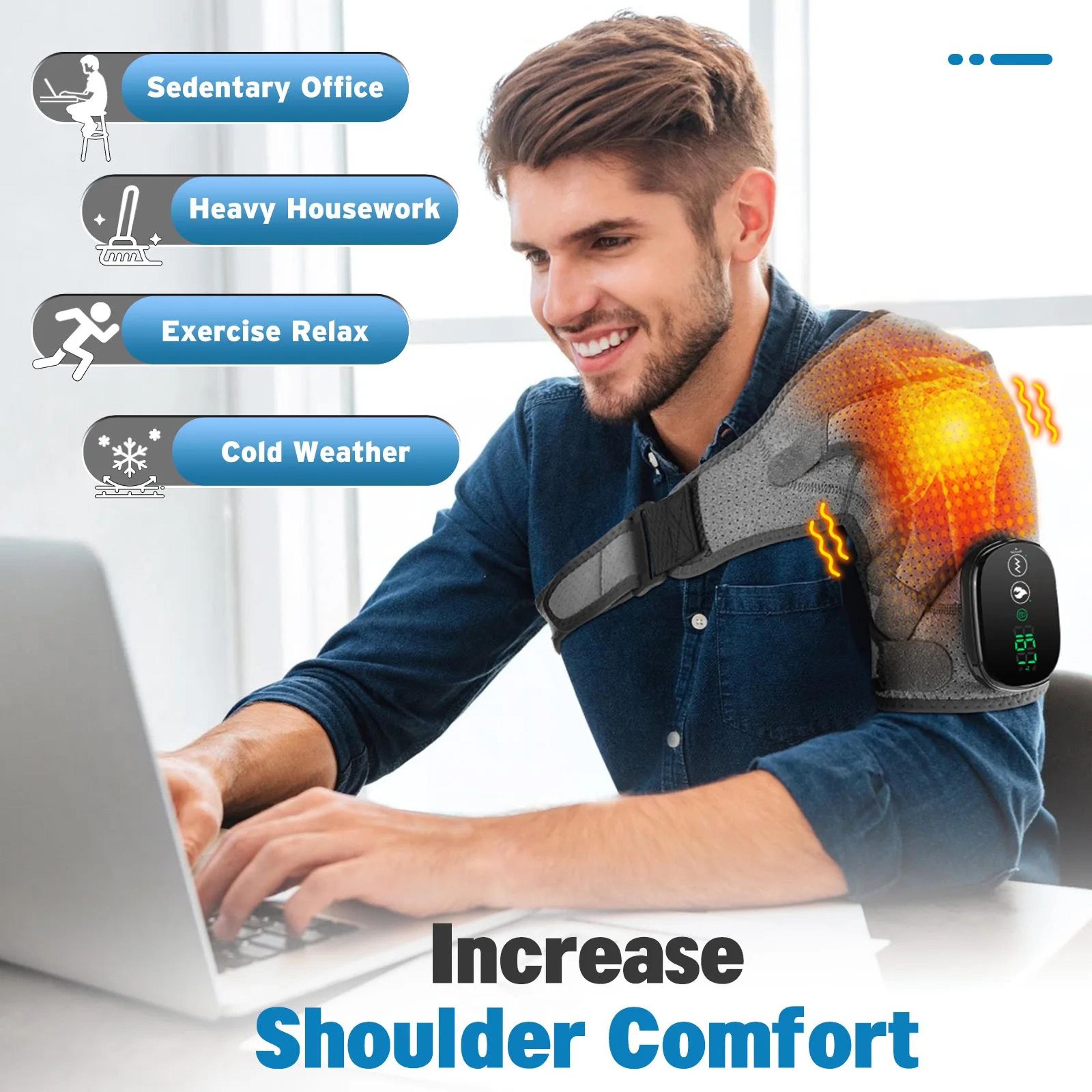 electric heated shoulder massager brace with vibration – adjustable thermal shoulder wrap for neck & muscle relief