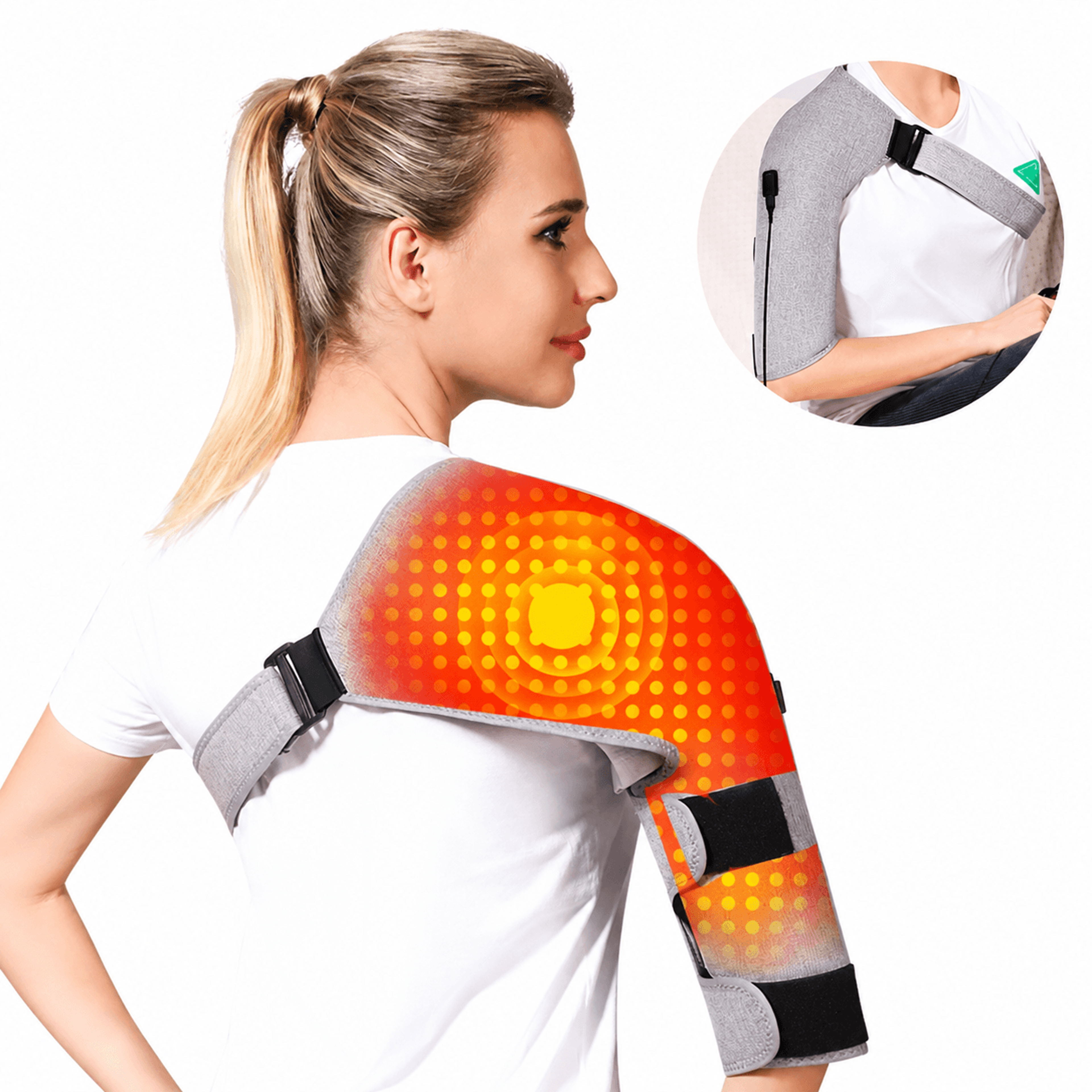 red light heating shoulder support brace with 3-speed vibration – electric heated shoulder wrap for muscle relief