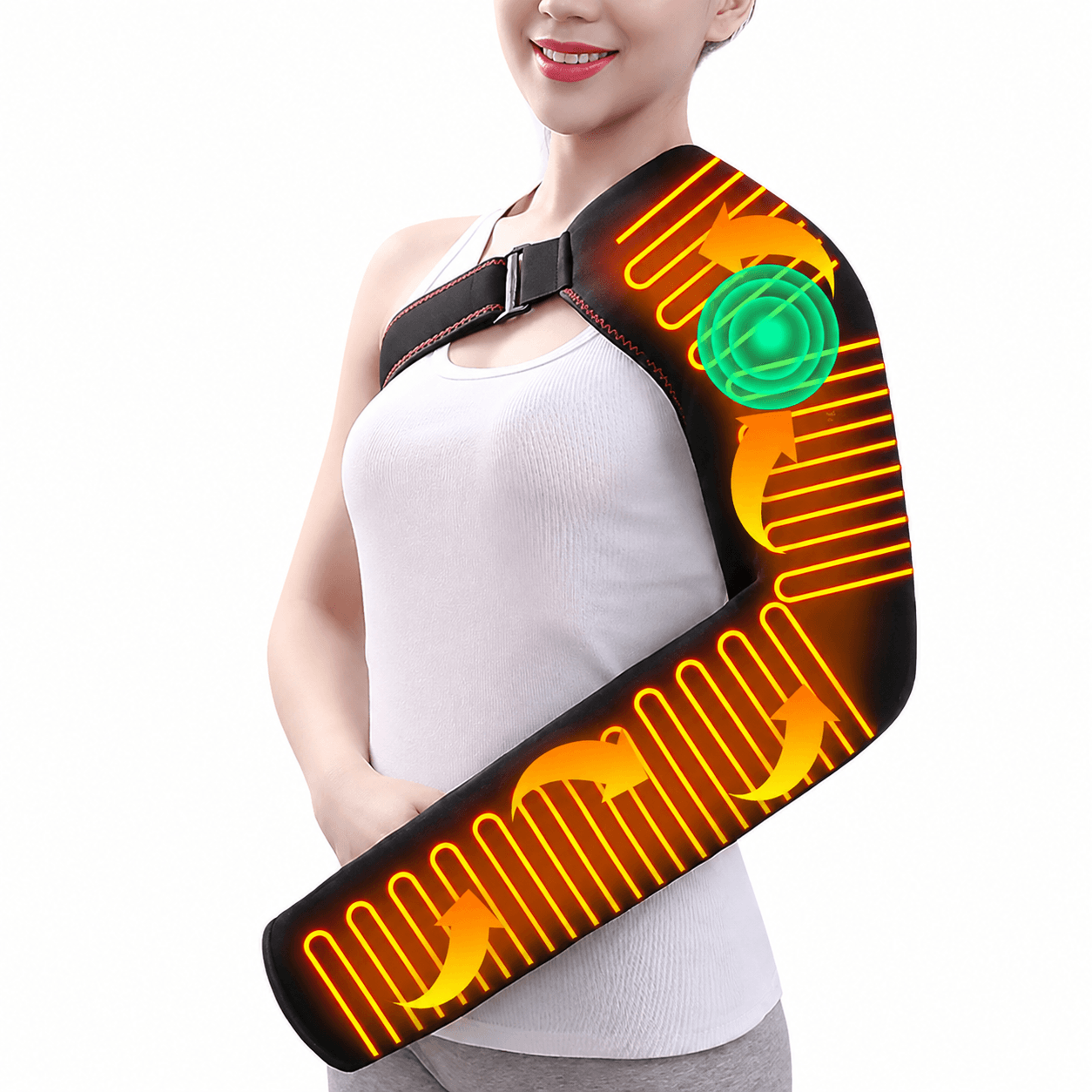 electric long arm heating massage support brace – heated shoulder elbow wrist & hand wrap for pain relief therapy