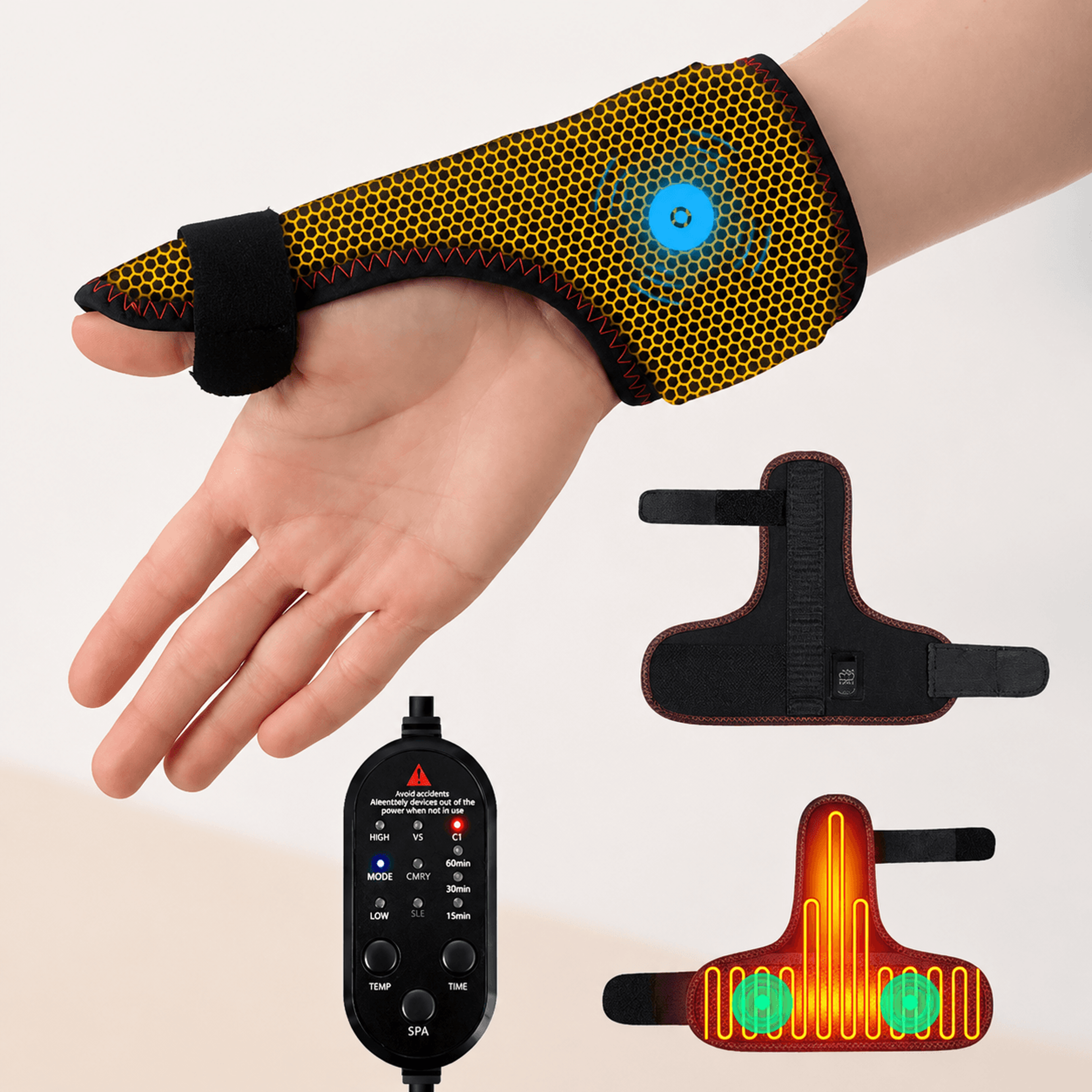 electric heated thumb wrist support brace with massage –adjustable wrist stabilizer for hand pain relief & carpal tunnel