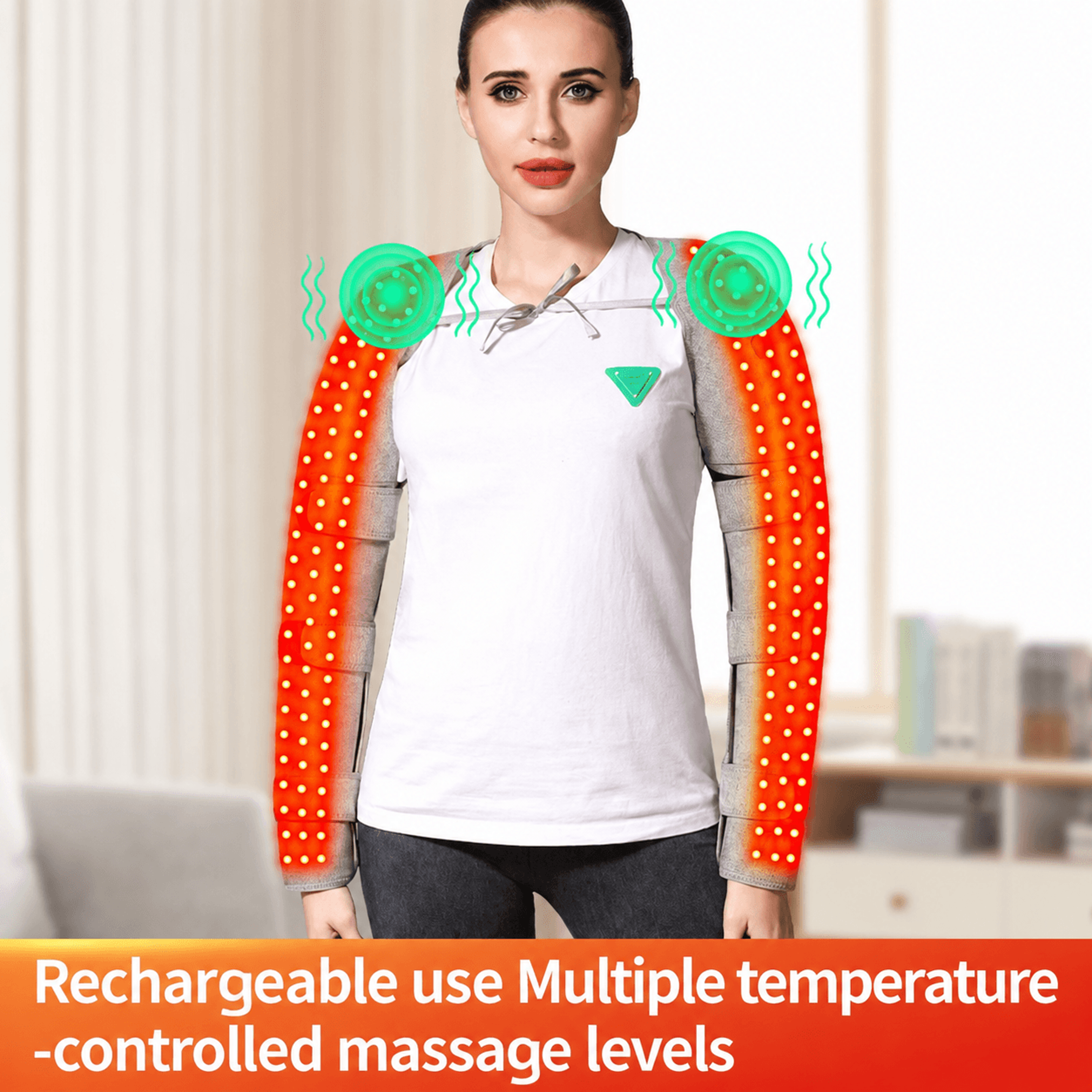 red light heated shoulder & arm massager wrap with vibration – electric therapy pad for muscle & joint relief